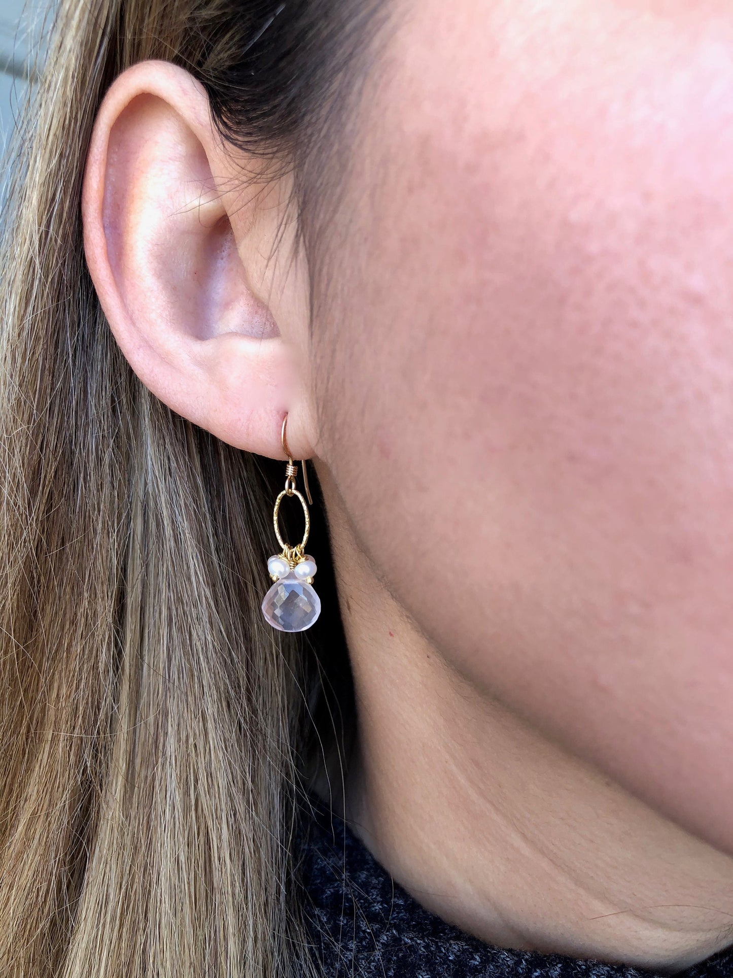 Rose Quartz and Pearl Earrings