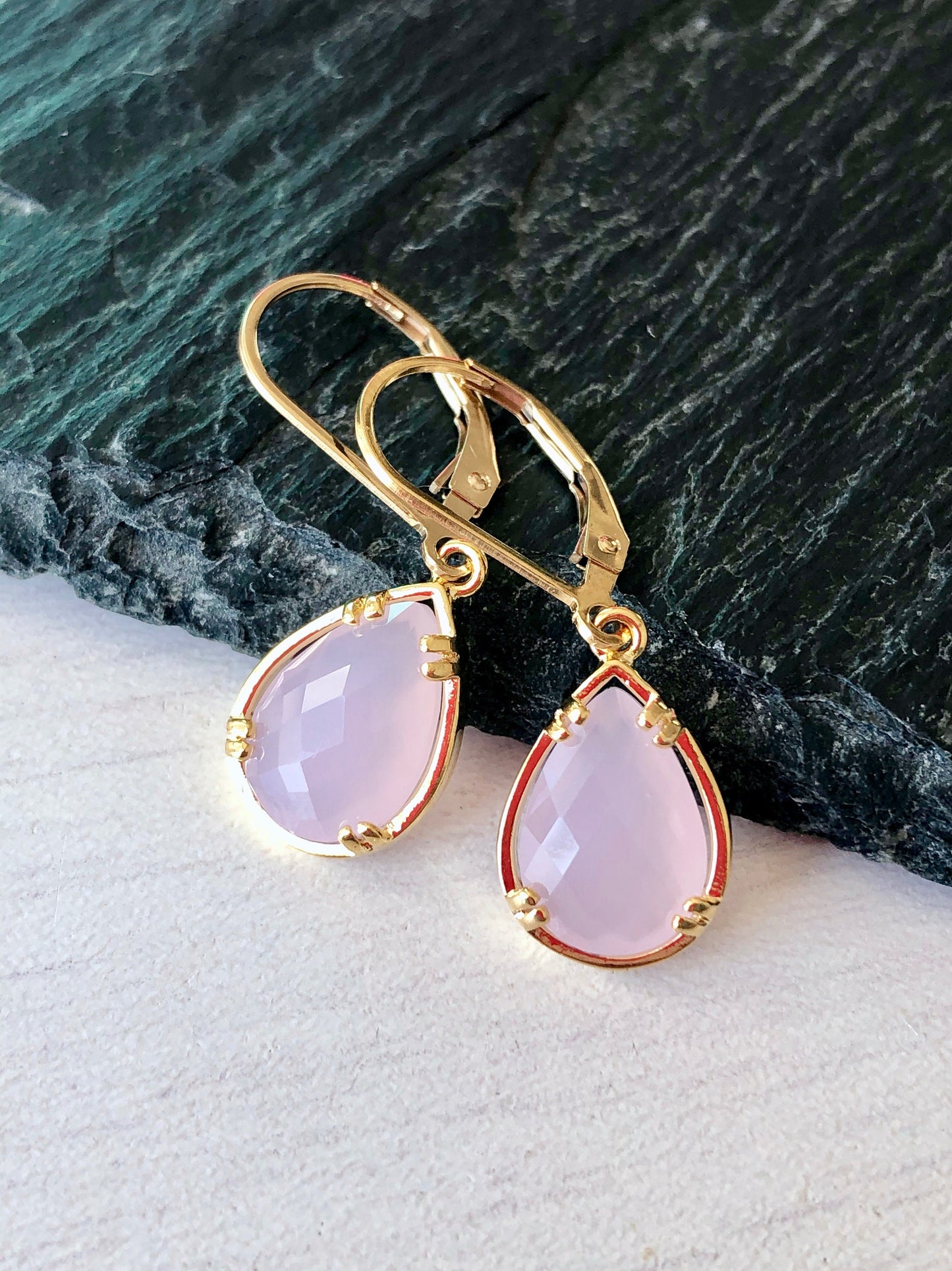 Rose Quartz Earrings, Pink Teardrop Earrings