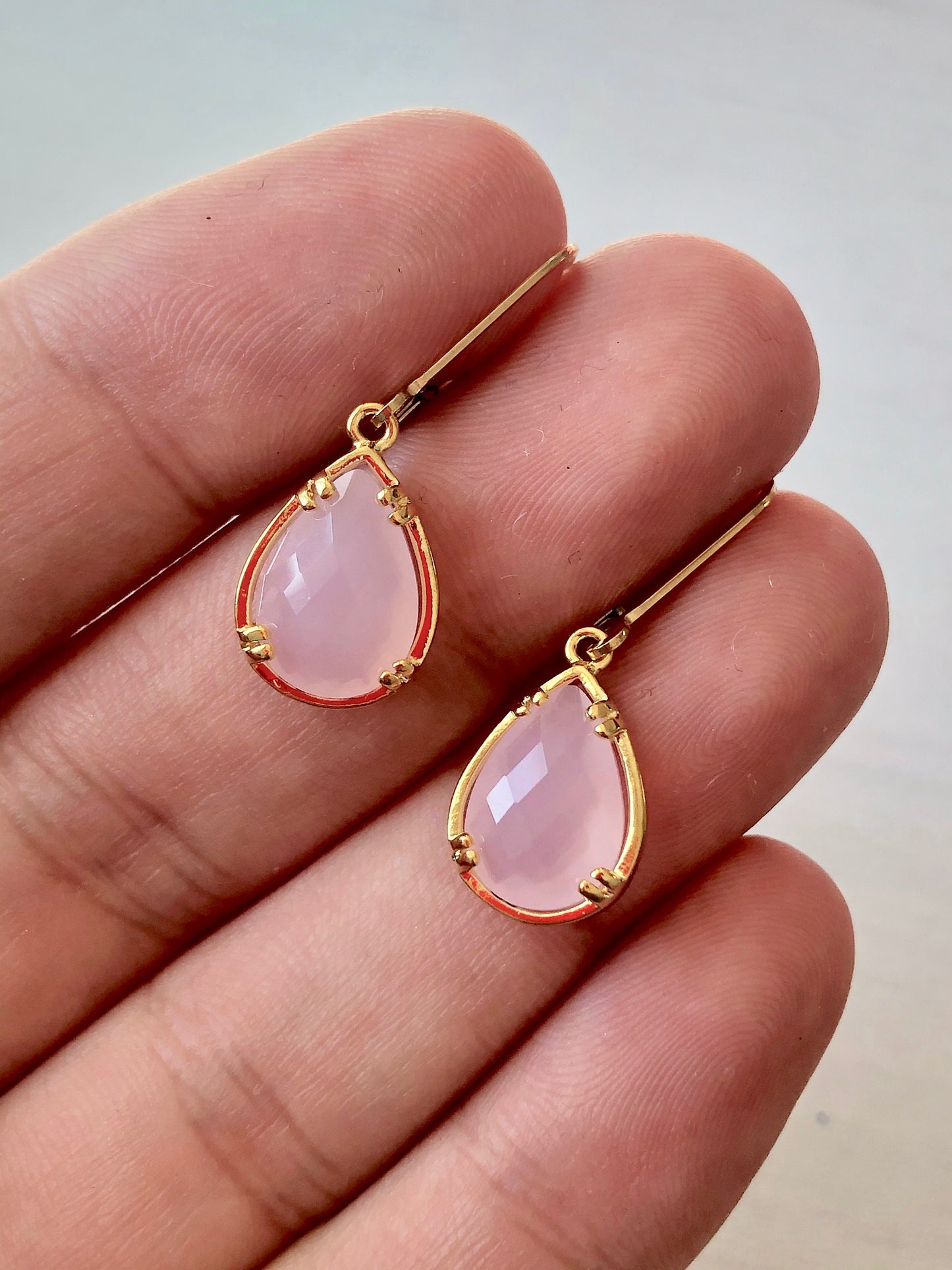 Rose Quartz Earrings, Pink Teardrop Earrings