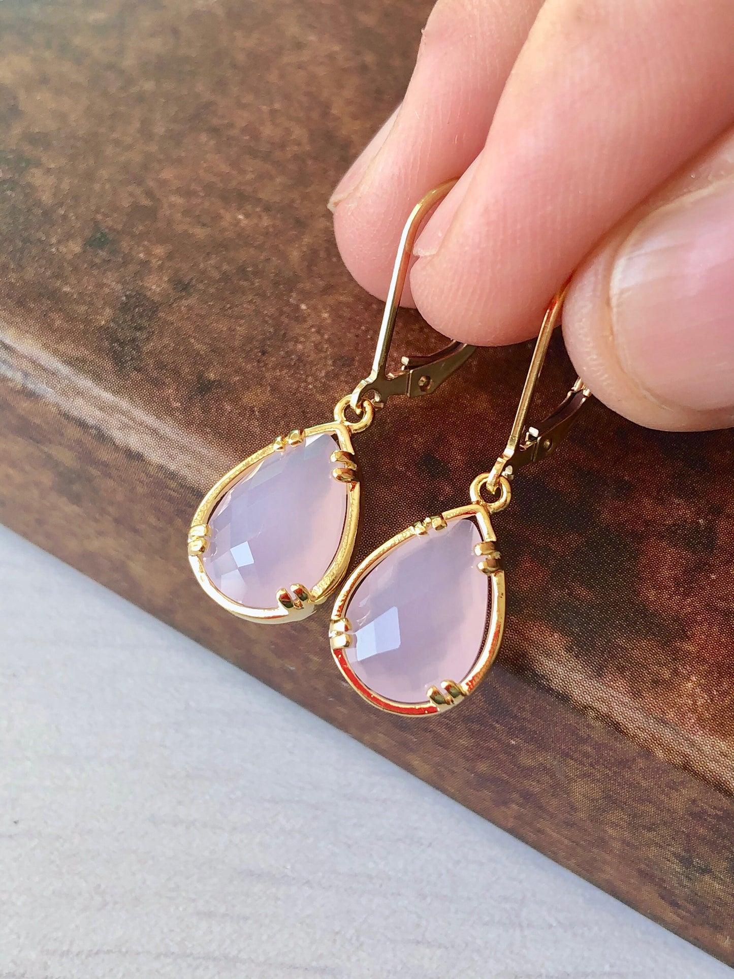 Rose Quartz Earrings, Pink Teardrop Earrings