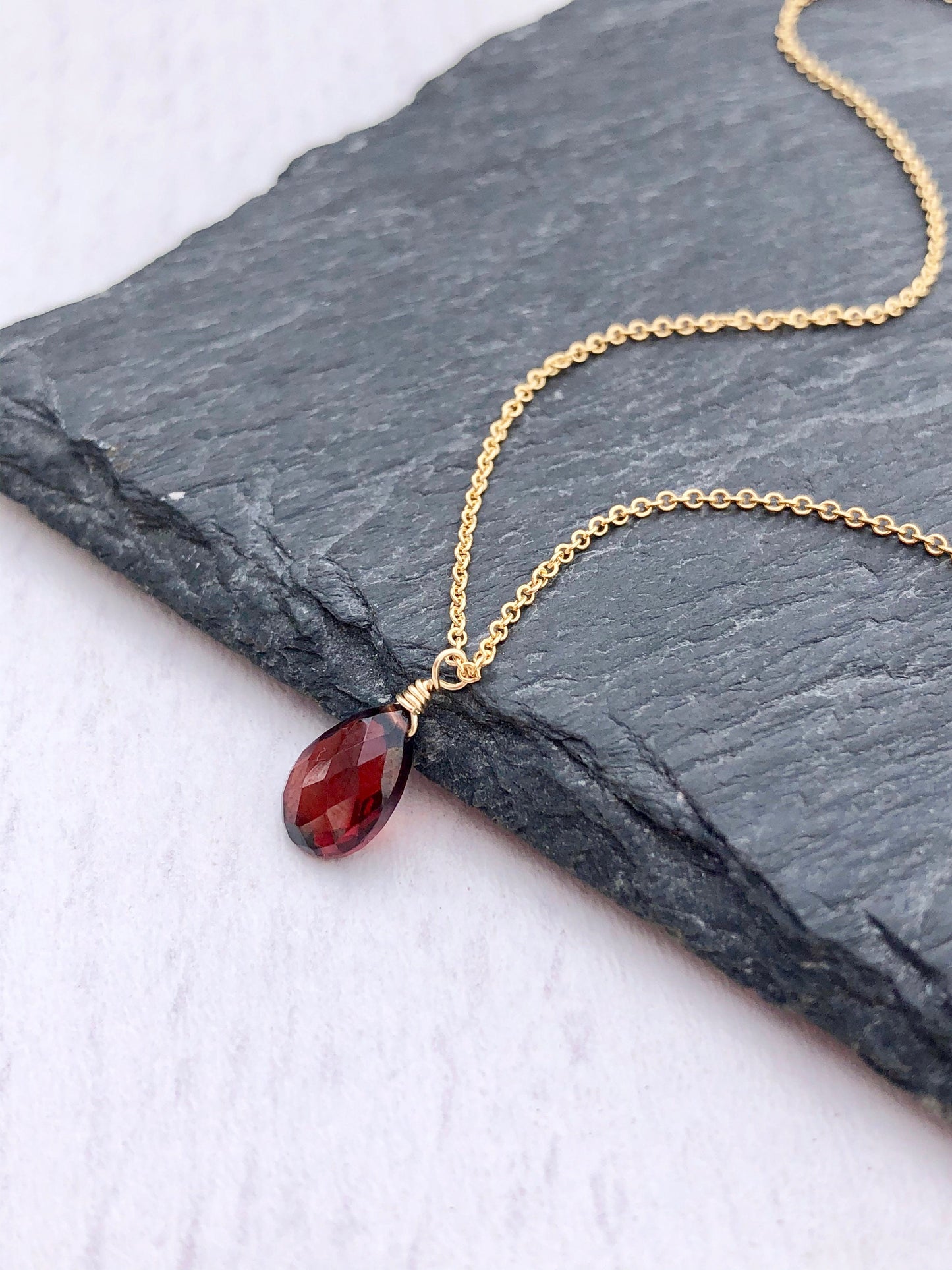 Garnet Teardrop Minimalist Necklace