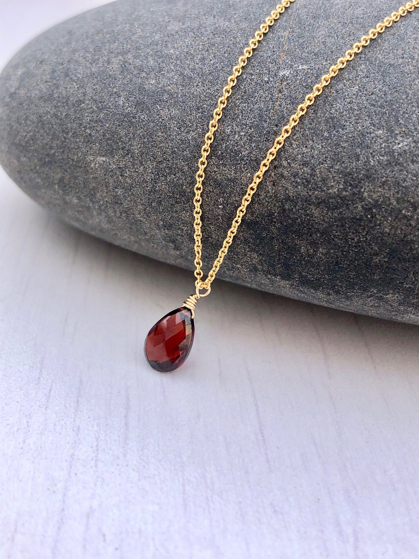 Garnet Teardrop Minimalist Necklace