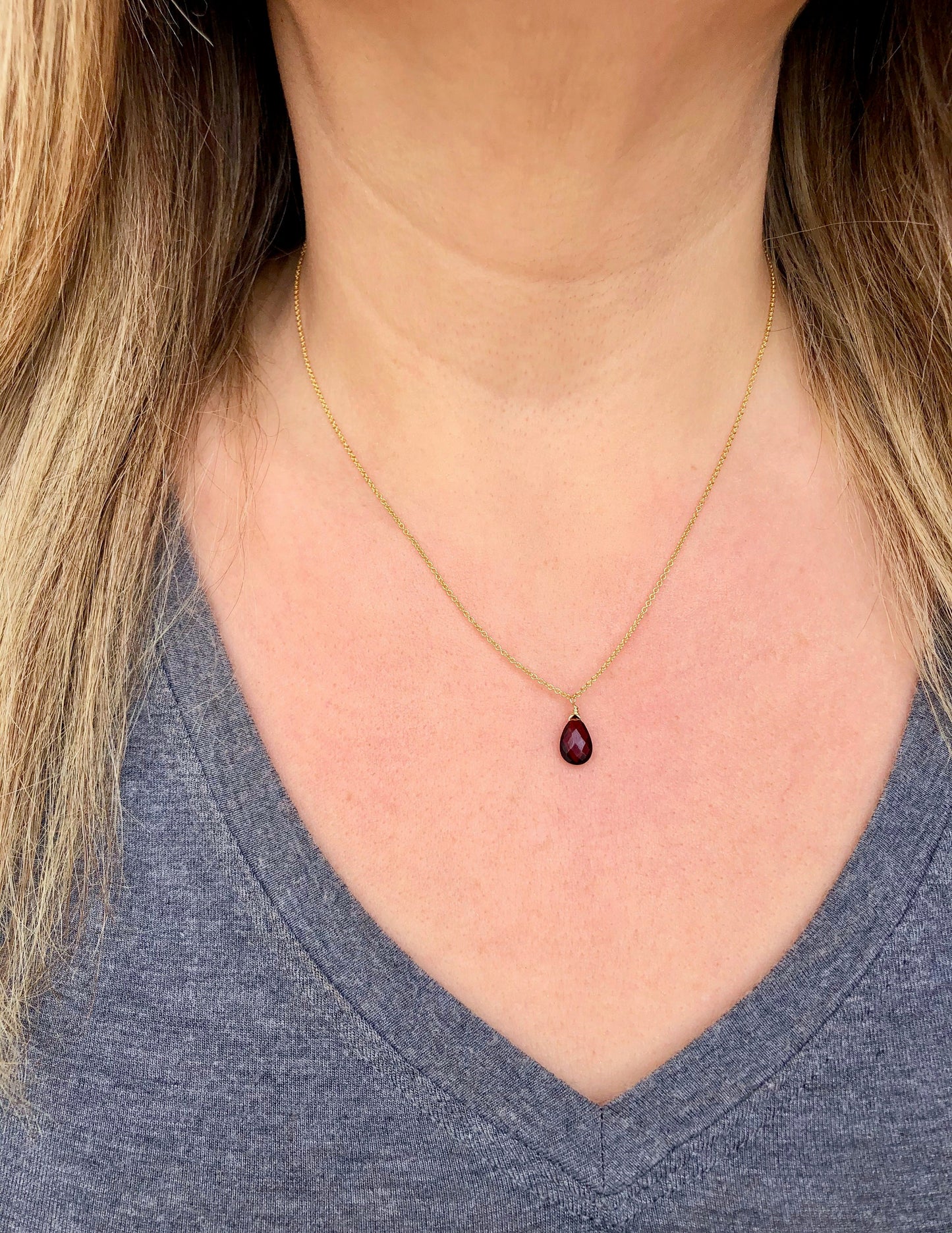 Garnet Teardrop Minimalist Necklace