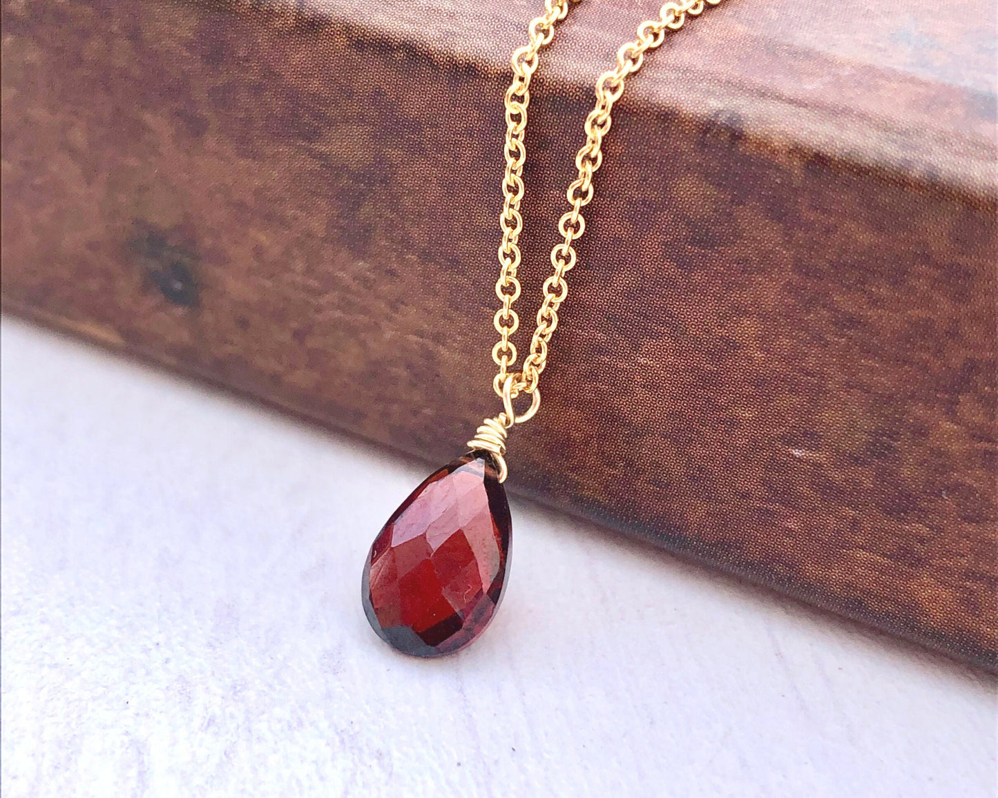 Garnet Teardrop Minimalist Necklace