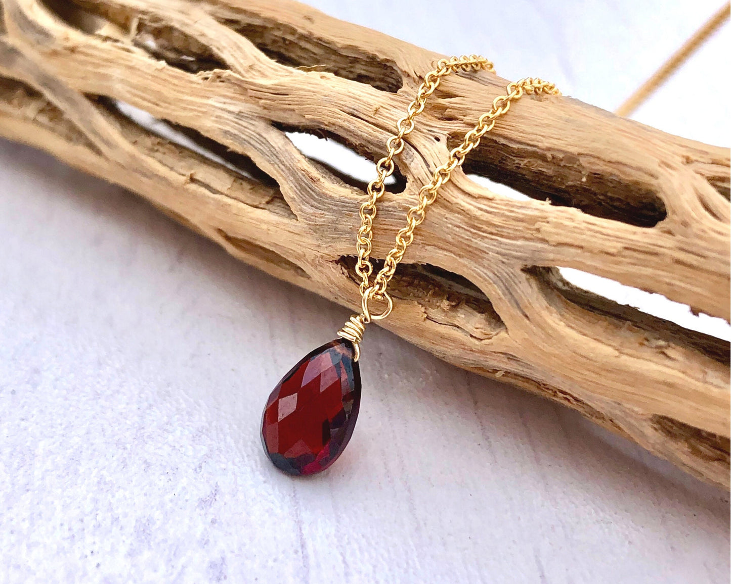 Garnet Teardrop Minimalist Necklace