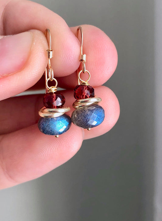 Labradorite and Garnet Mini Earrings