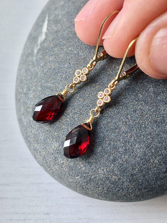 Garnet Teardrop Dangle Earrings