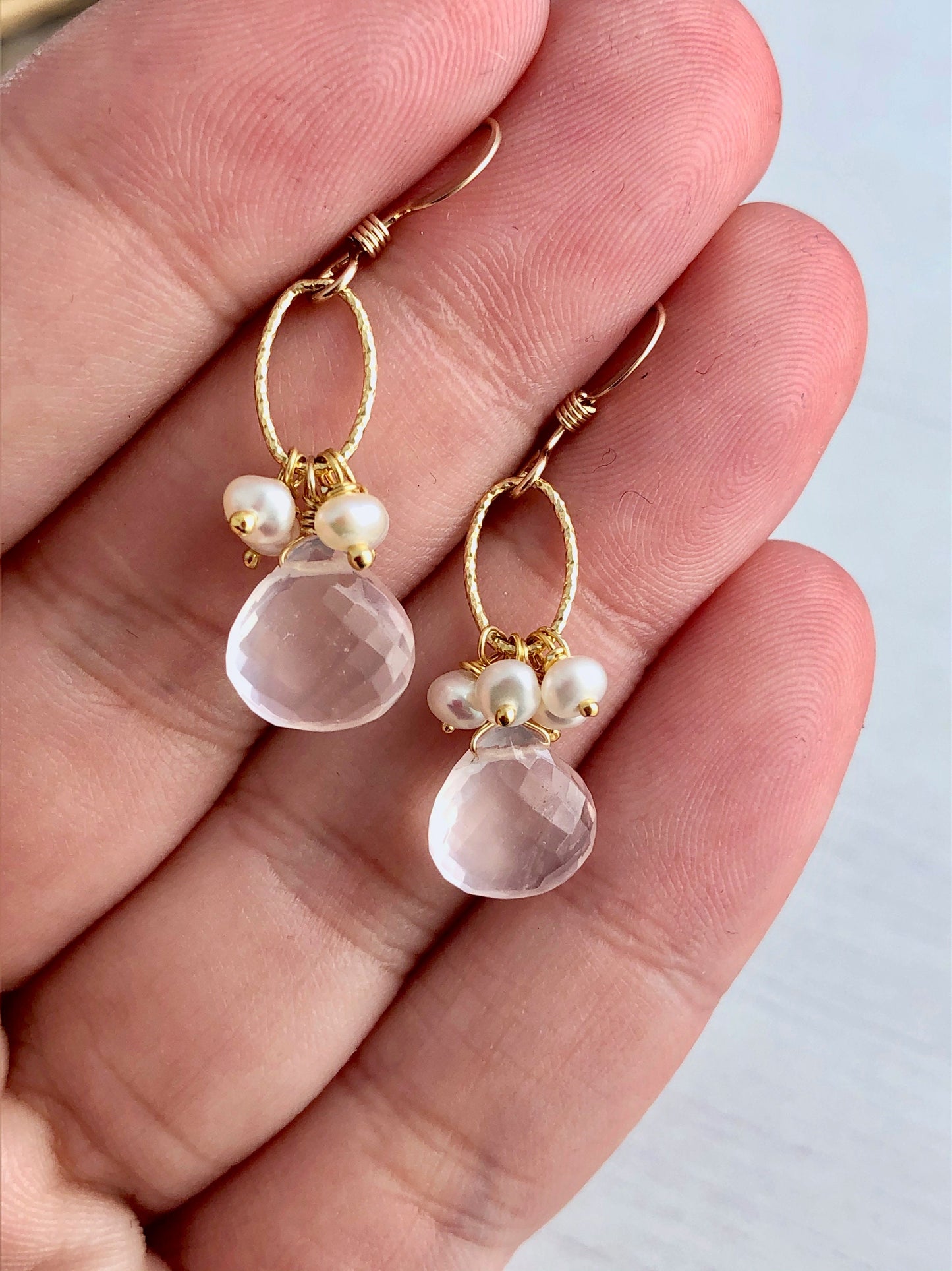 Rose Quartz and Pearl Earrings