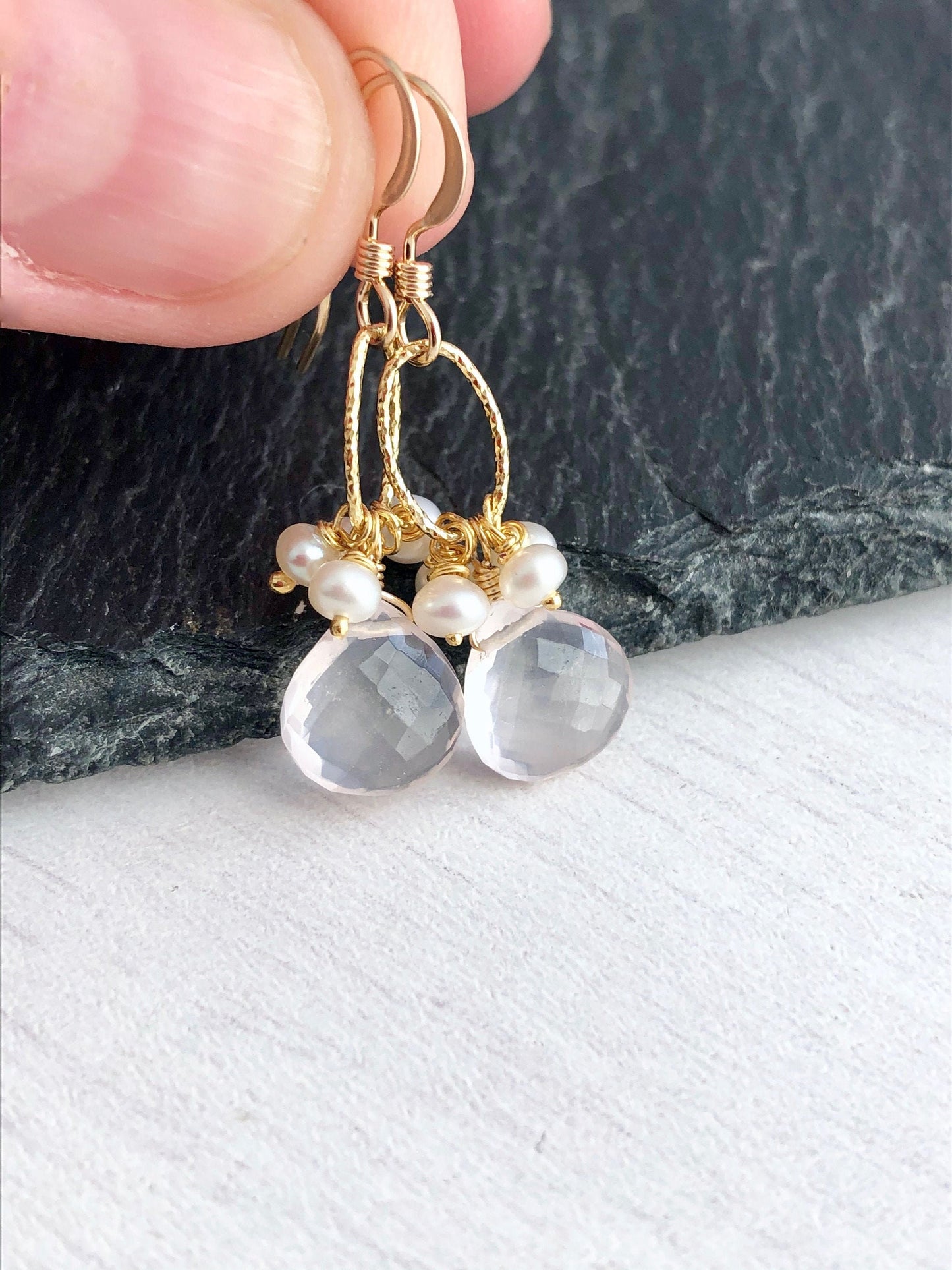 Rose Quartz and Pearl Earrings