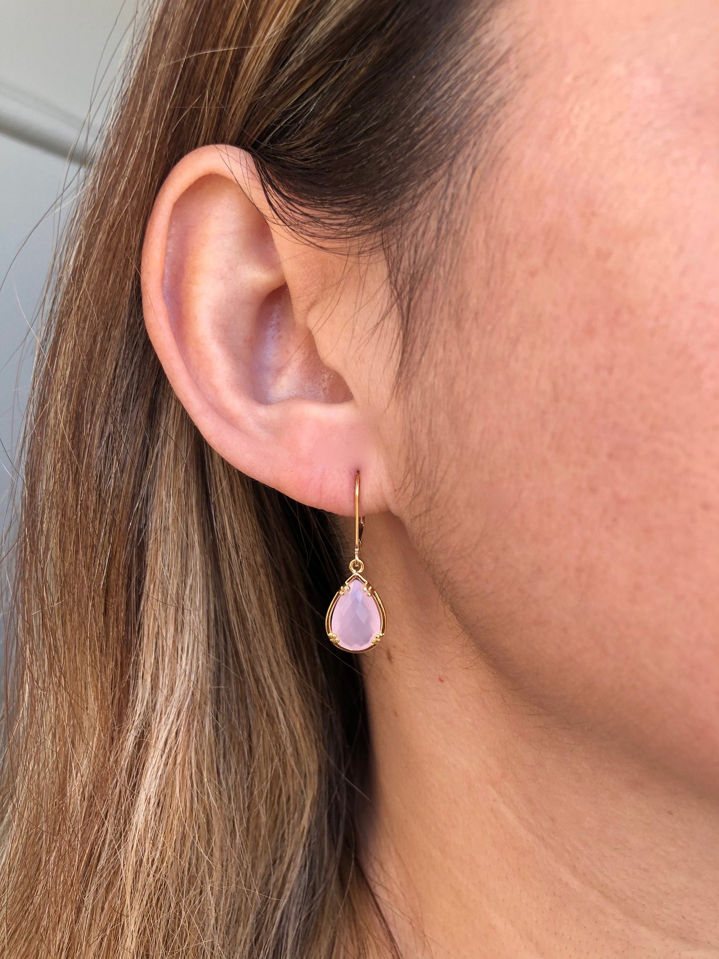 Rose Quartz Earrings, Pink Teardrop Earrings