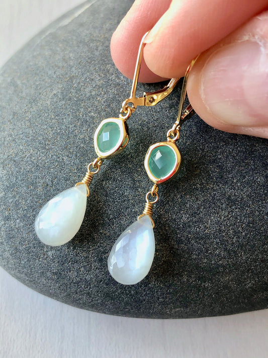 Moonstone and Chalcedony Statement Earrings