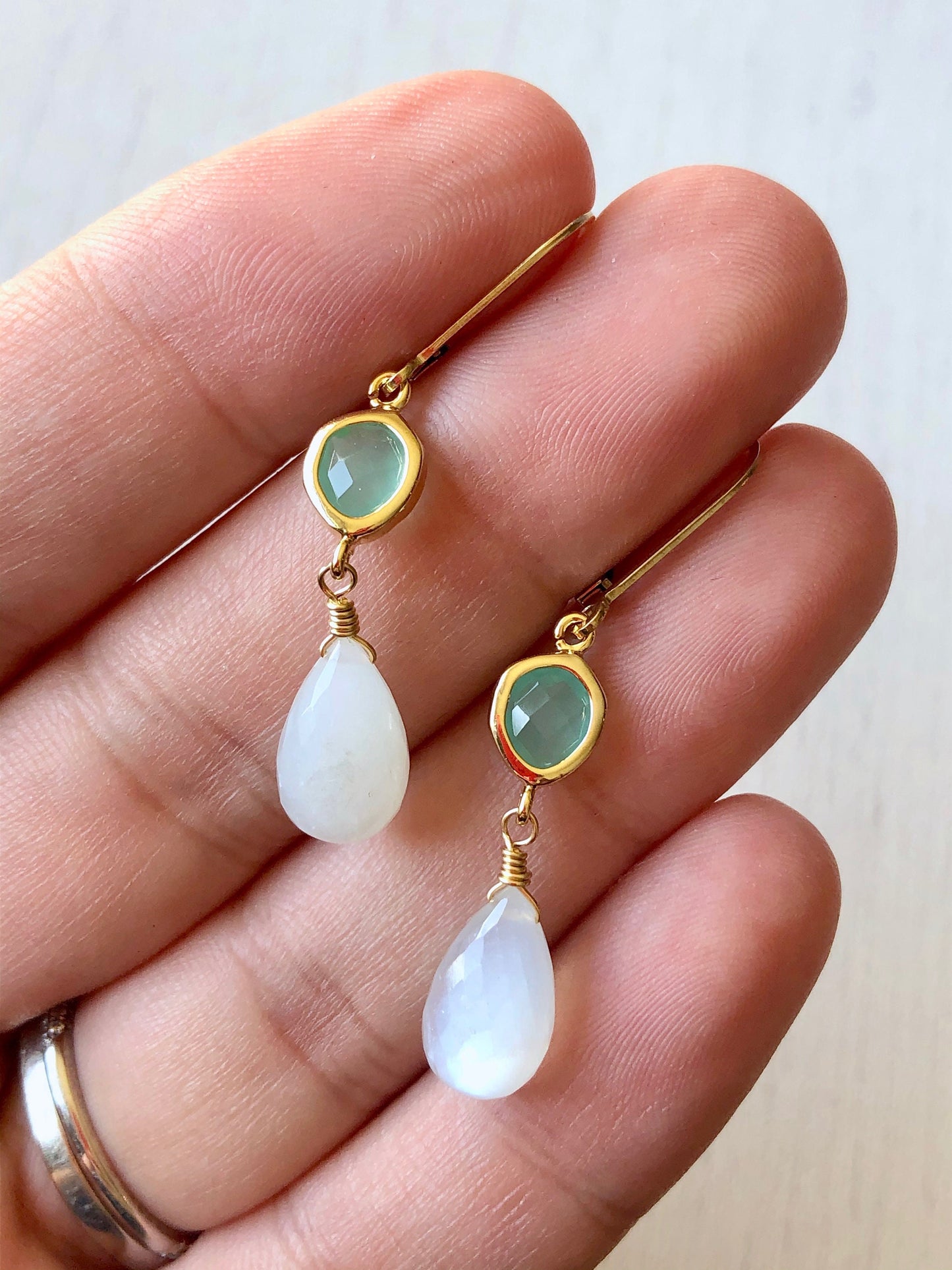 Moonstone and Chalcedony Statement Earrings