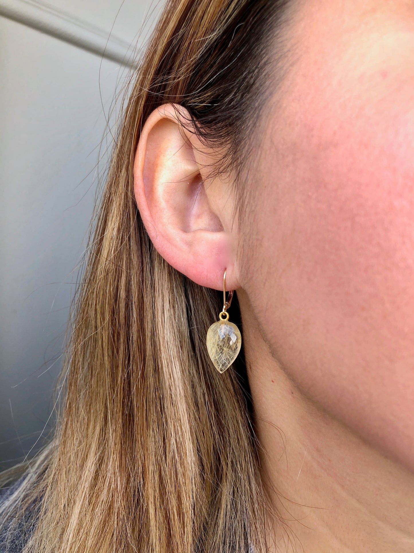 Golden Rutile Teardrop Earrings