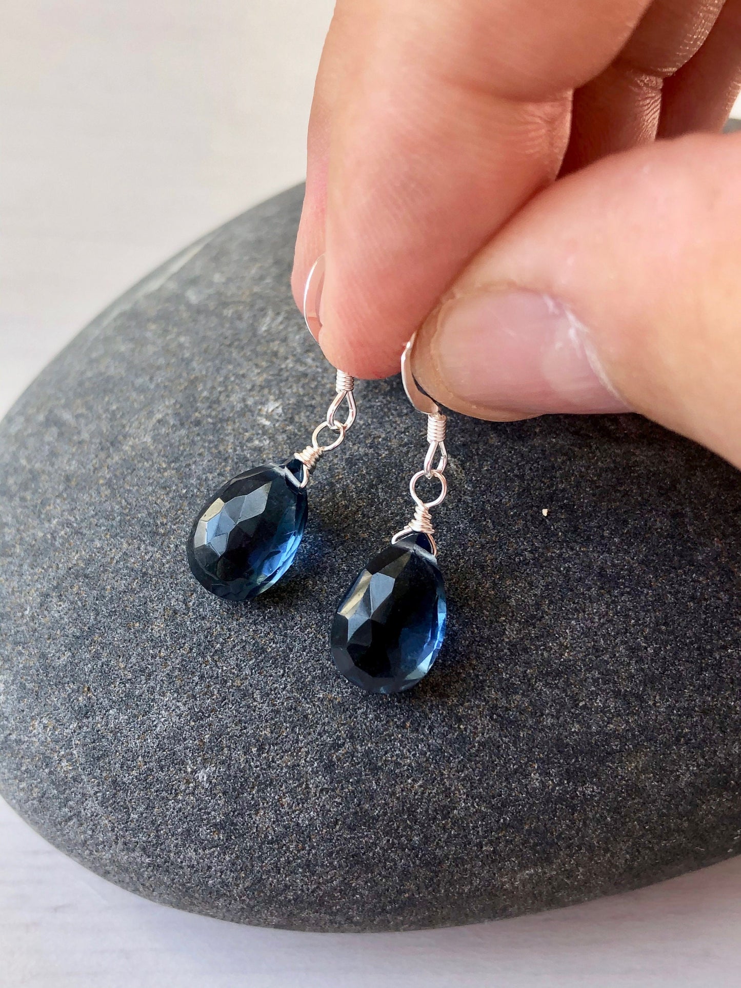 London Blue Quartz Simple Drop Earrings