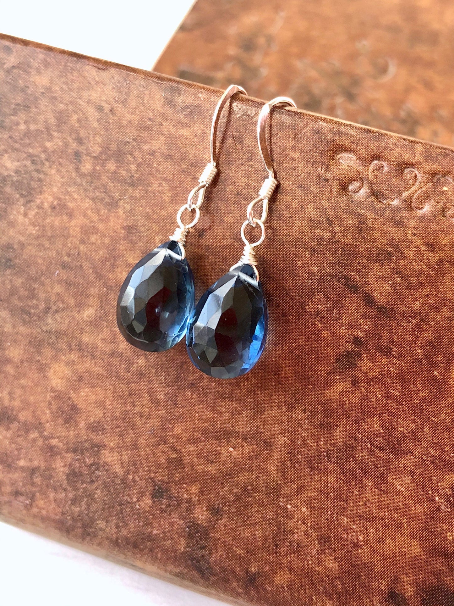 London Blue Quartz Simple Drop Earrings