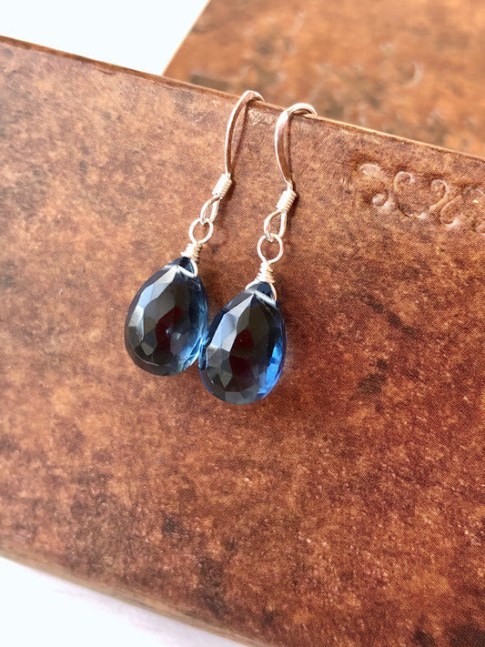 London Blue Quartz Simple Drop Earrings