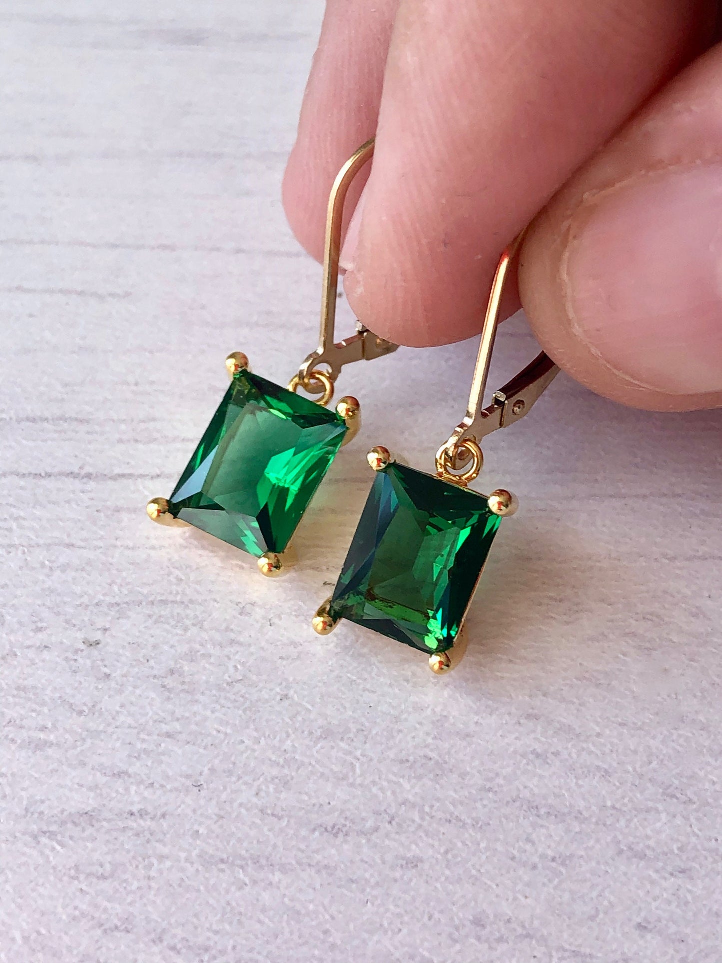 Emerald Quartz Baguette Earrings