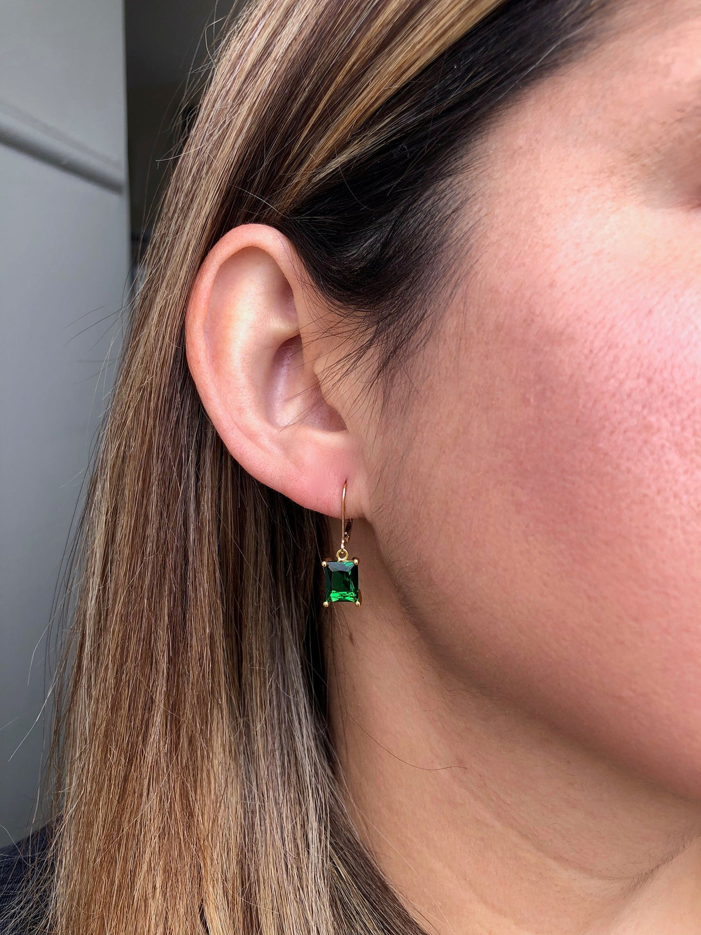 Emerald Quartz Baguette Earrings