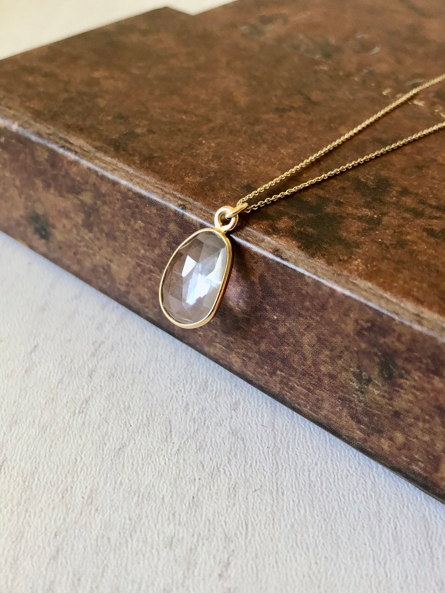 White Topaz Necklace, Solid 14K Gold Jewelry