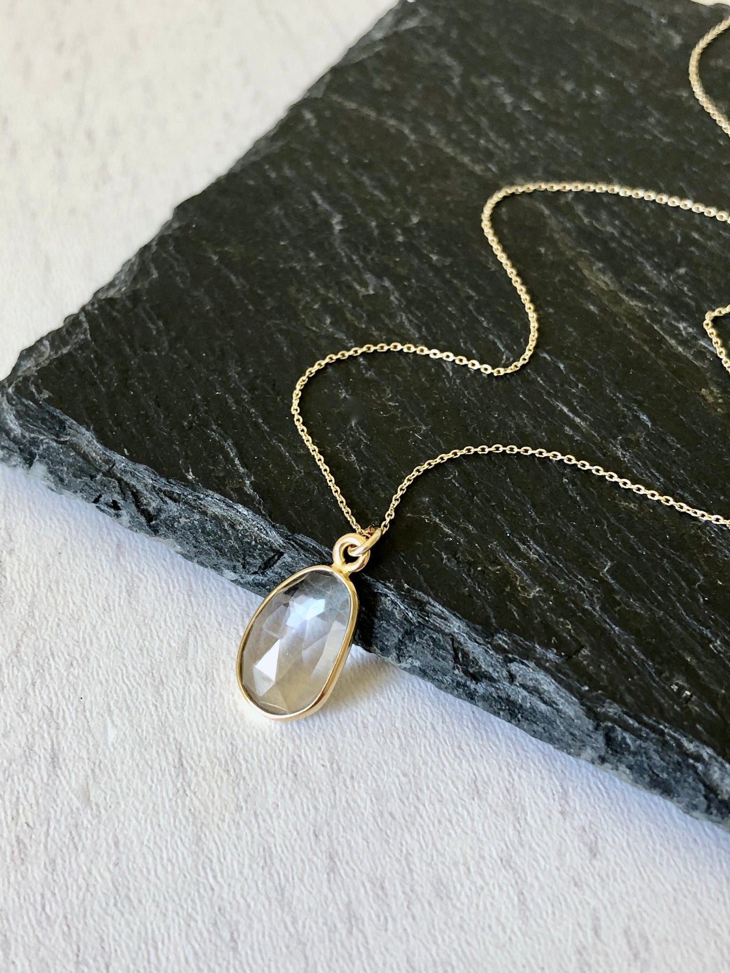 White Topaz Necklace, Solid 14K Gold Jewelry