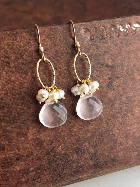 Rose Quartz and Pearl Earrings