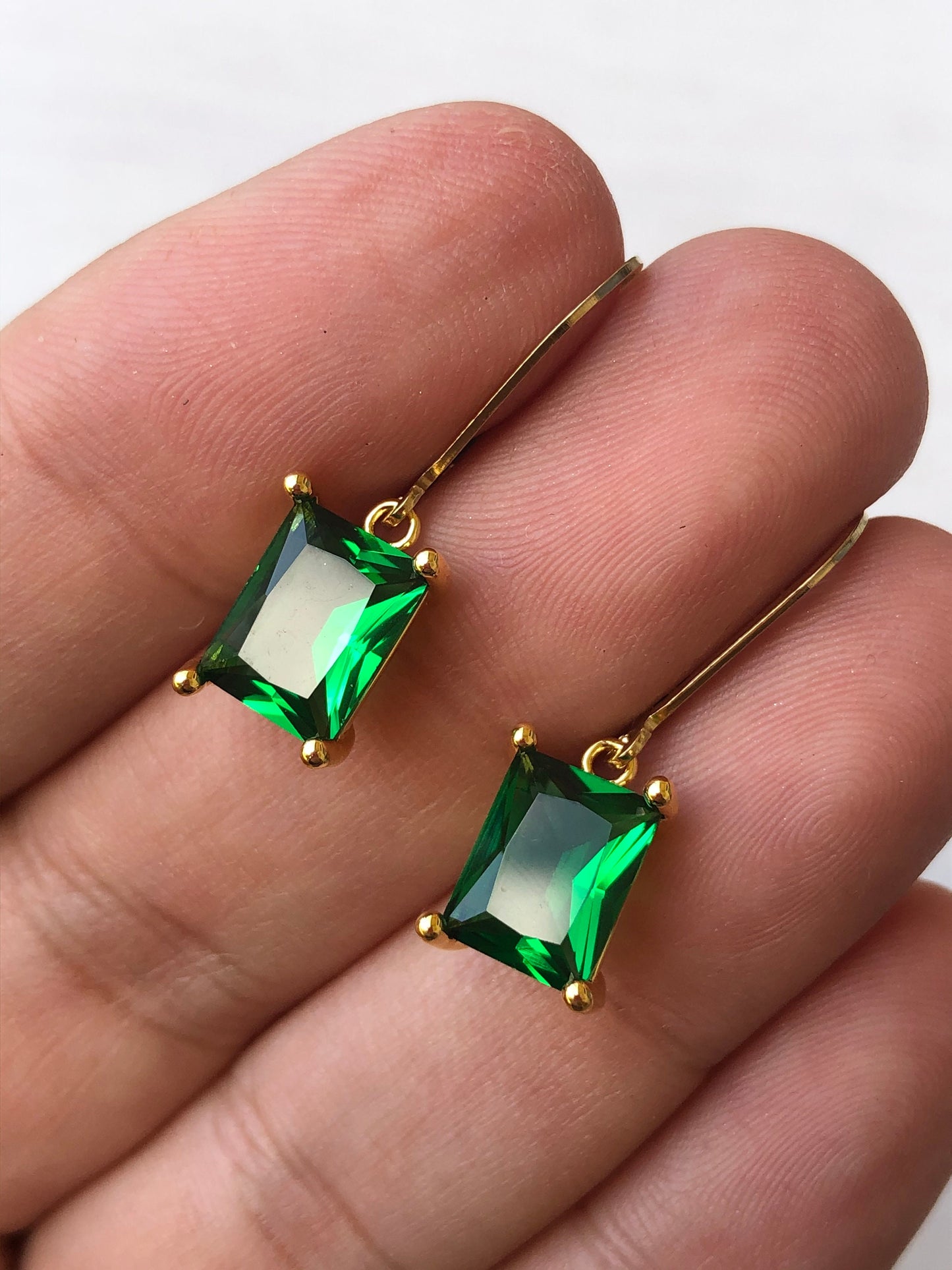 Emerald Quartz Baguette Earrings