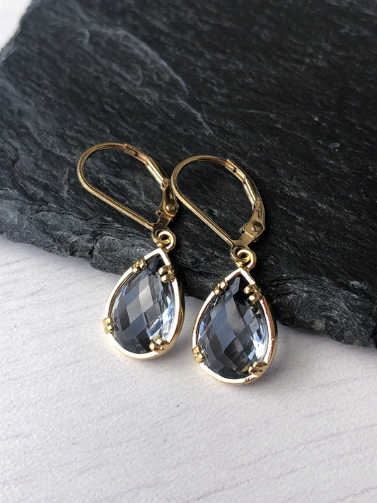 Gray Teardrop Earrings in Gold or Silver