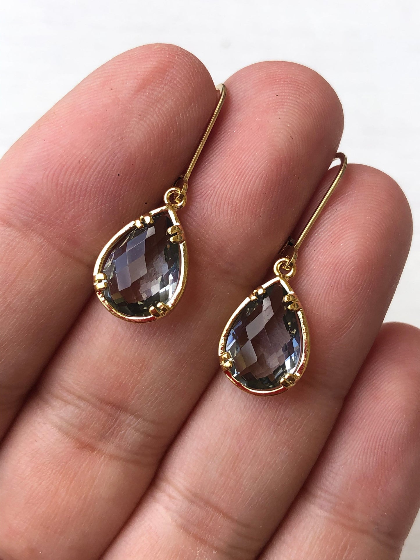 Gray Teardrop Earrings in Gold or Silver