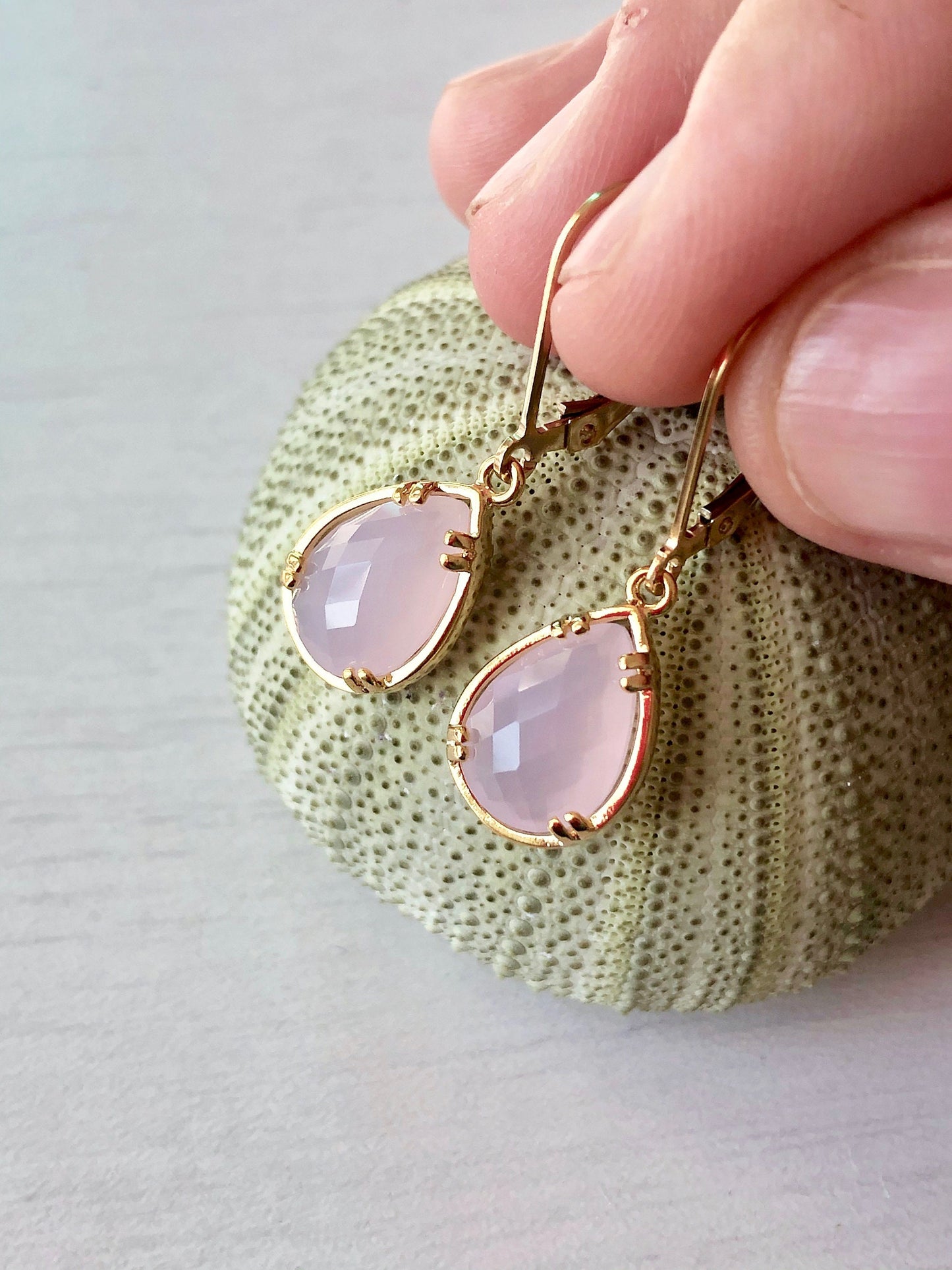 Rose Quartz Earrings, Pink Teardrop Earrings