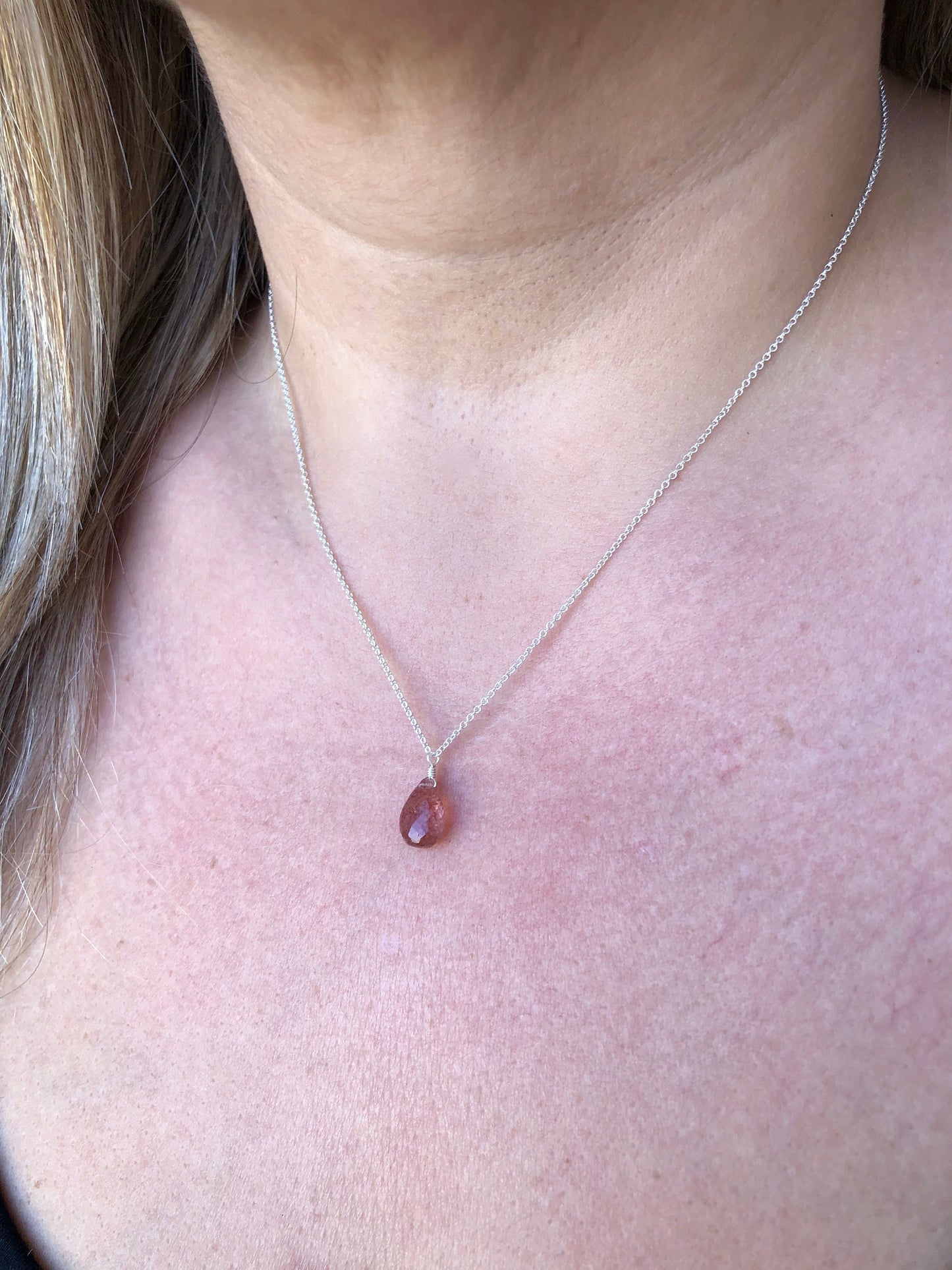 Strawberry Pink Rutilated Teardrop Necklace