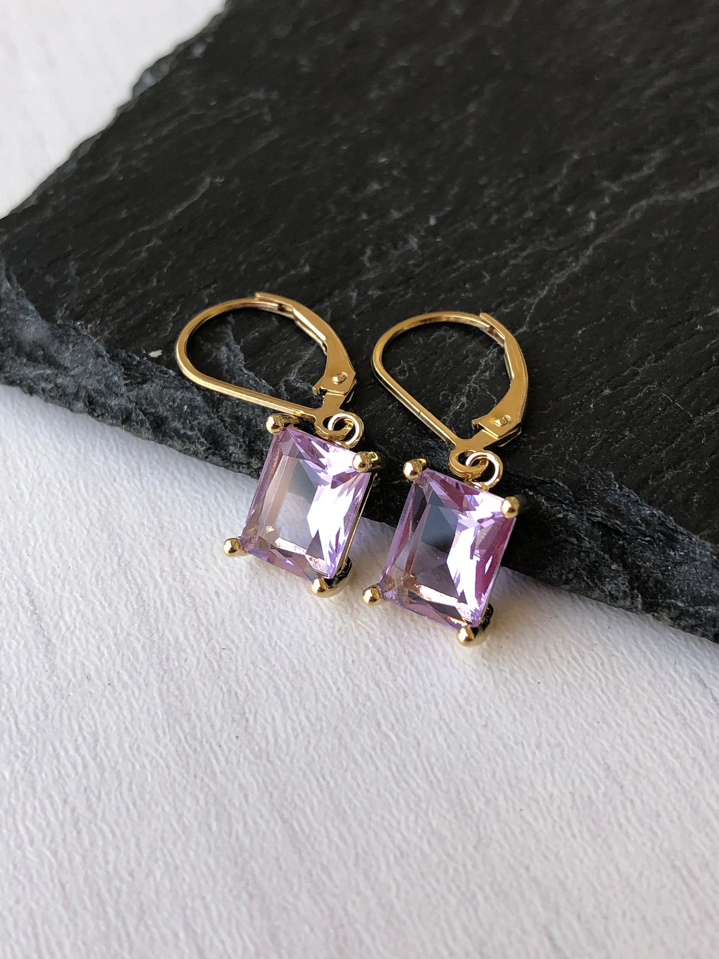 Lavender Baguette Earrings