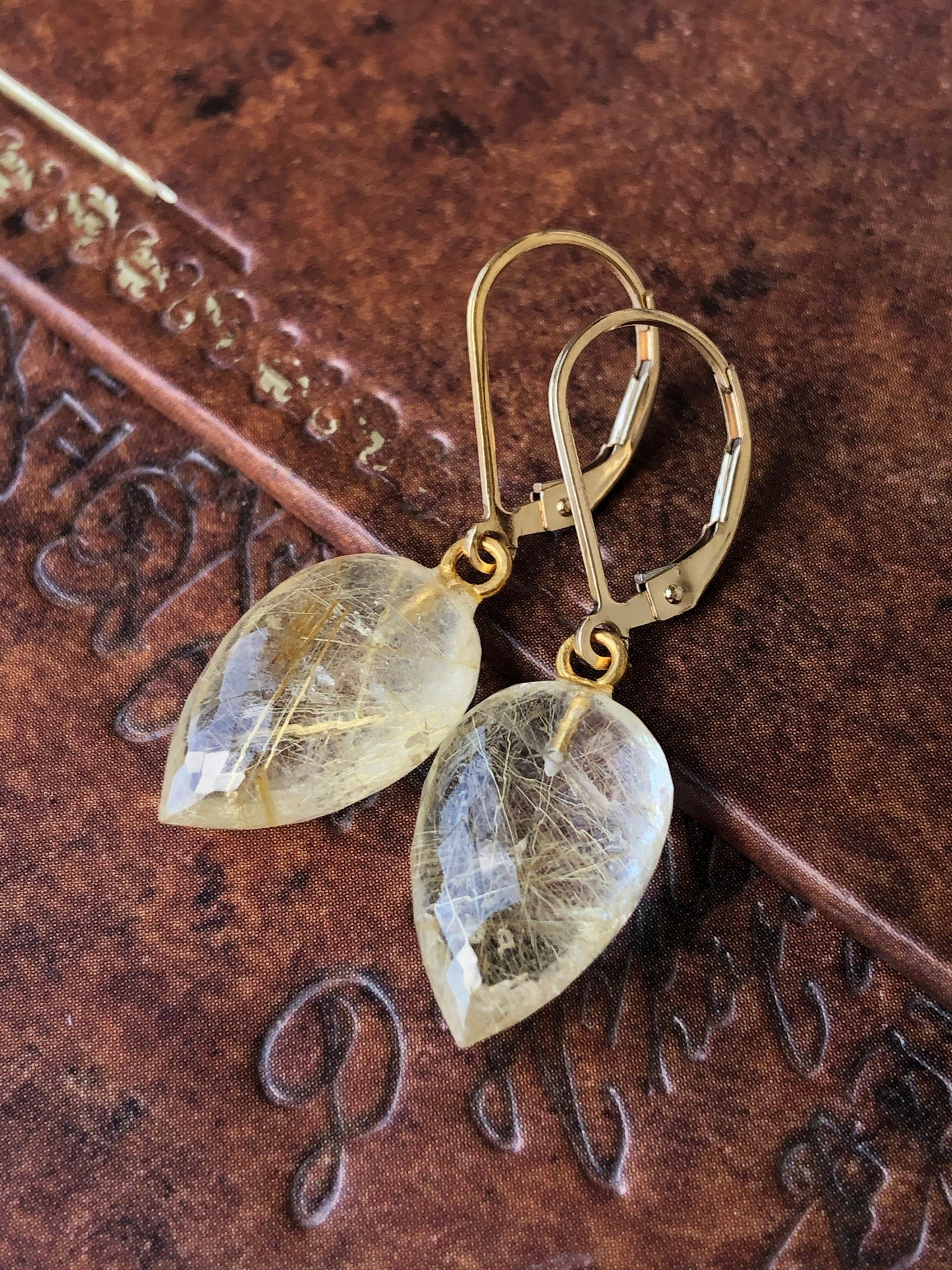 Golden Rutile Teardrop Earrings