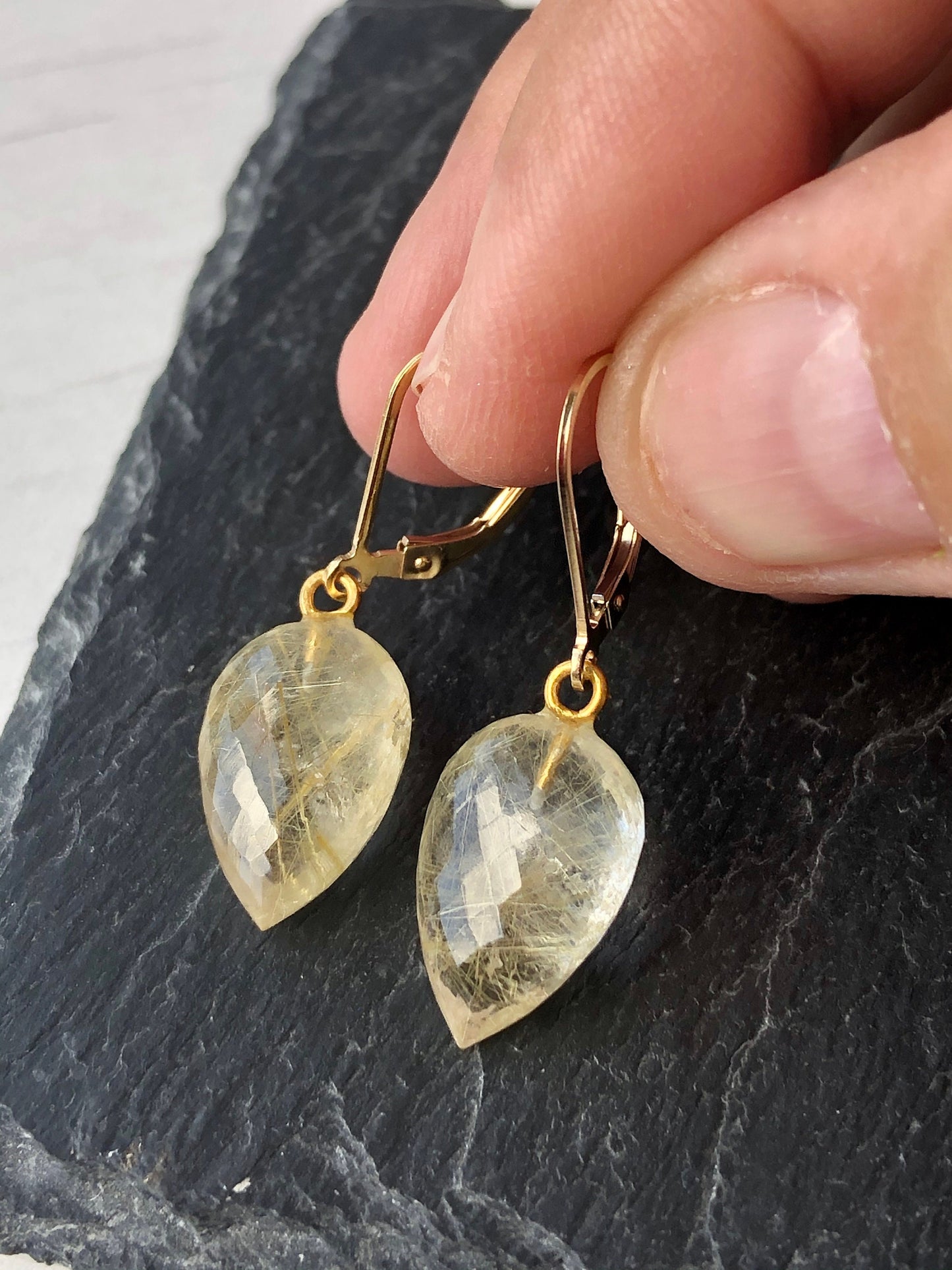 Golden Rutile Teardrop Earrings