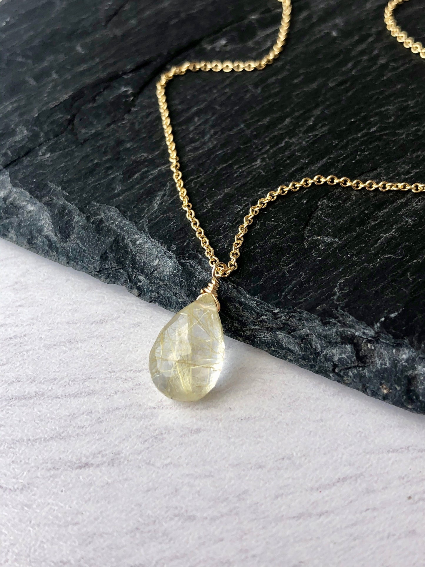 Rutilated Quartz Teardrop Necklace