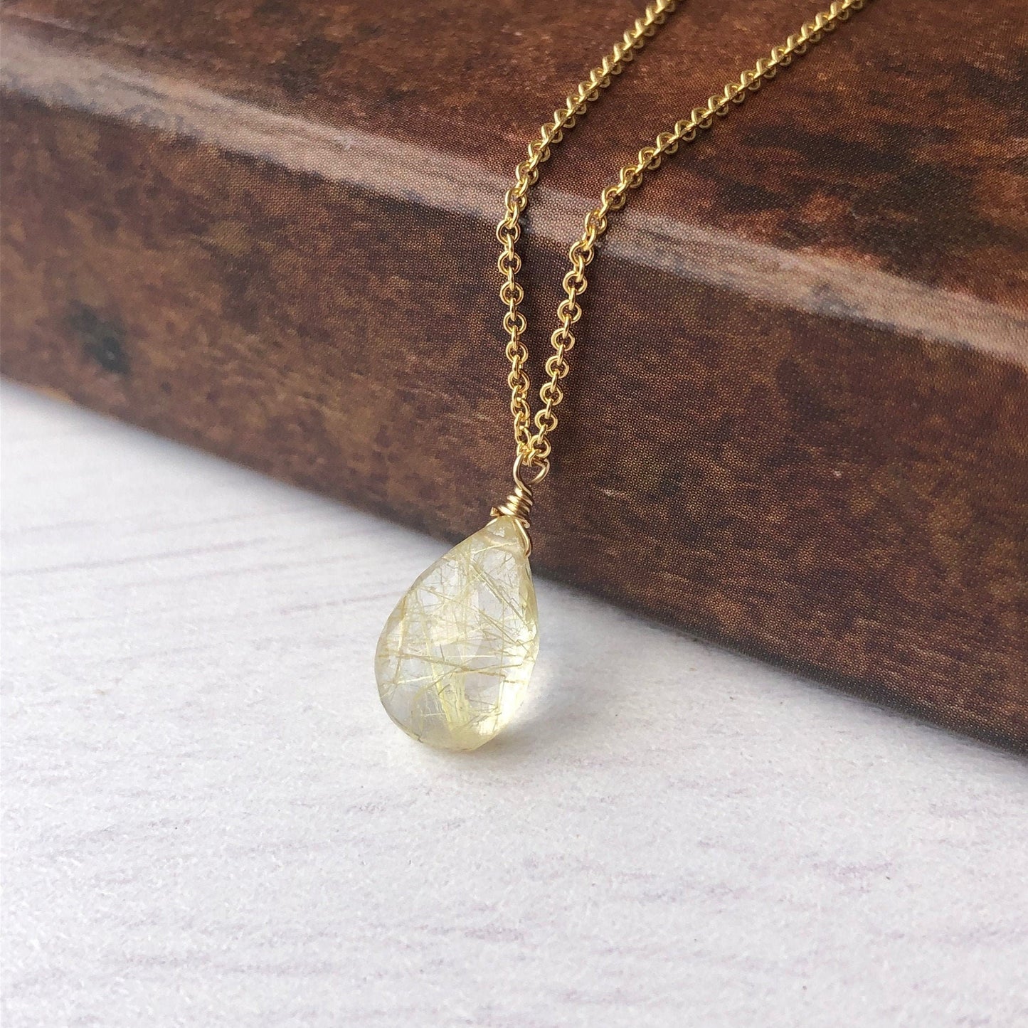 Rutilated Quartz Teardrop Necklace