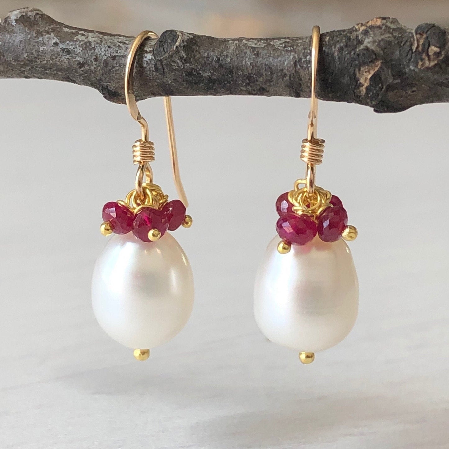 Pearl and Ruby Earrings- June Birthstone
