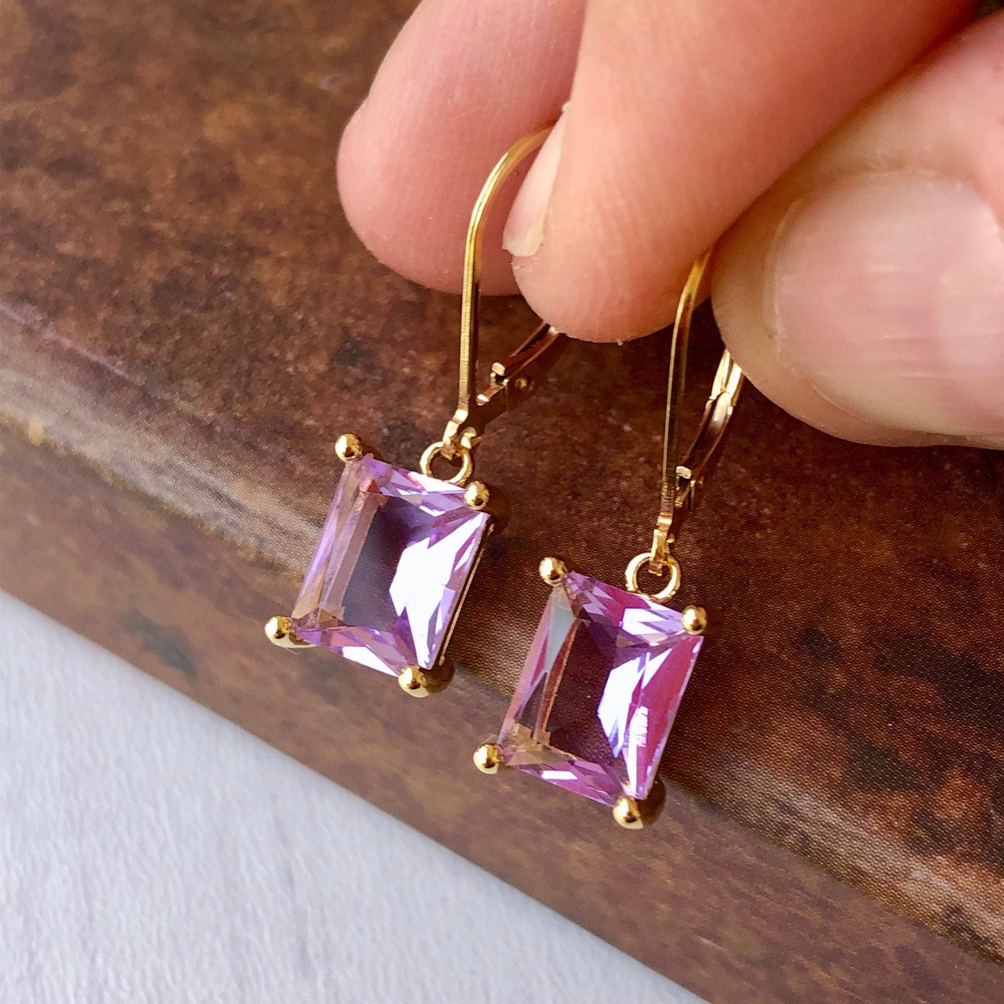 Lavender Baguette Earrings