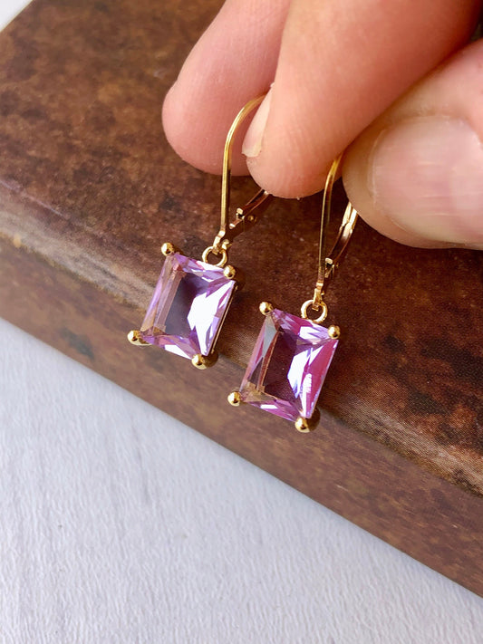 Lavender Rectangle Earrings in Gold or Silver