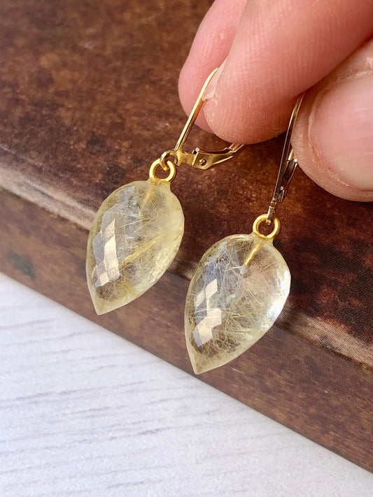 Golden Rutile Teardrop Earrings