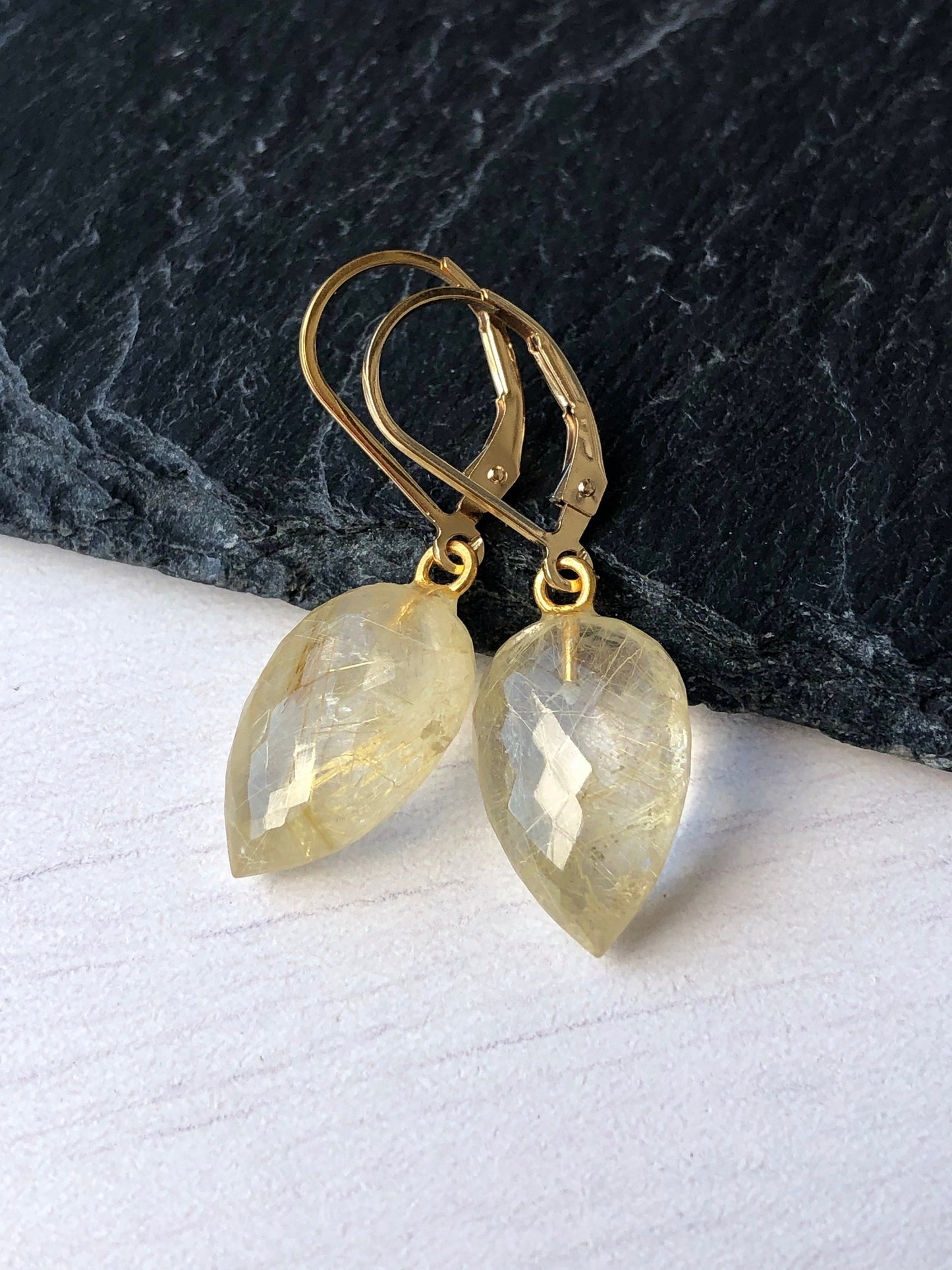 Golden Rutile Teardrop Earrings