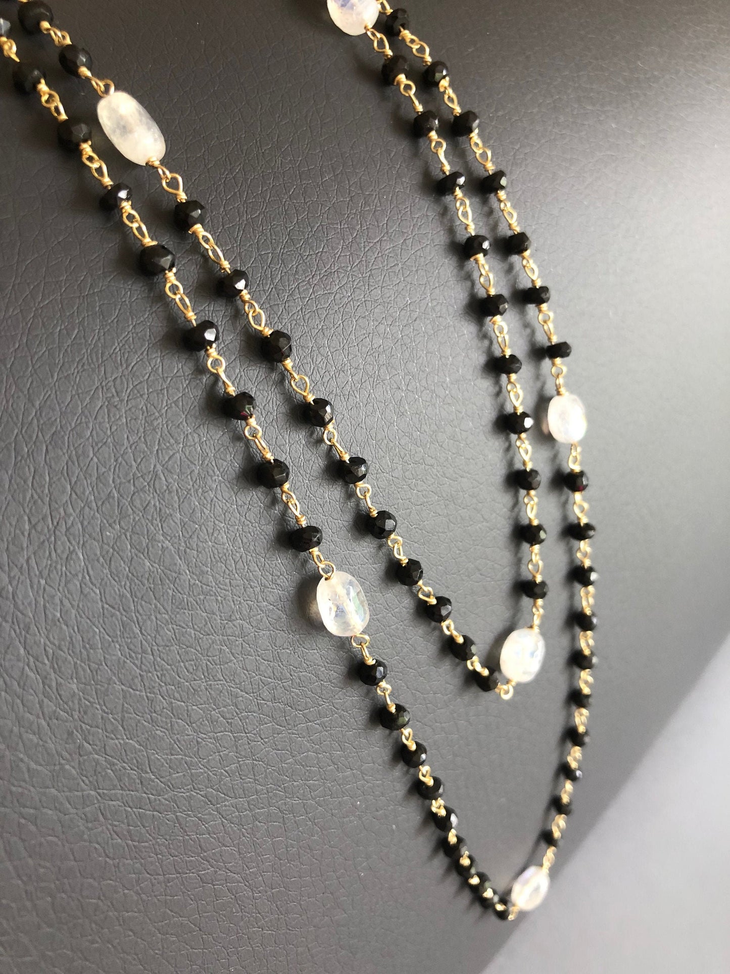 Black Onyx and Rainbow Moonstone Necklace