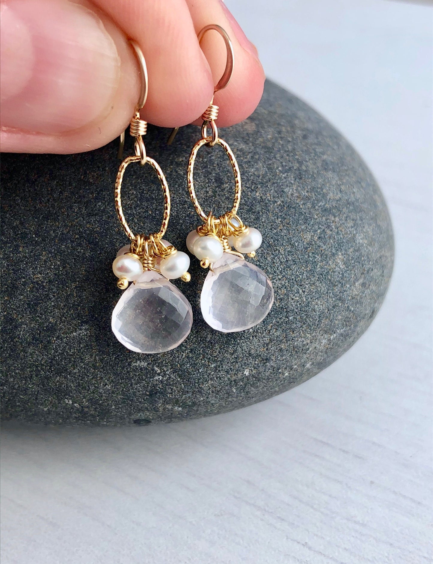 Rose Quartz and Pearl Earrings