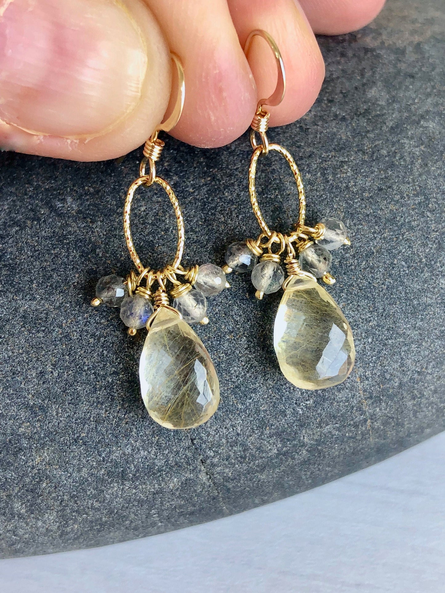 Rutlated Quartz and Labradorite Earrings