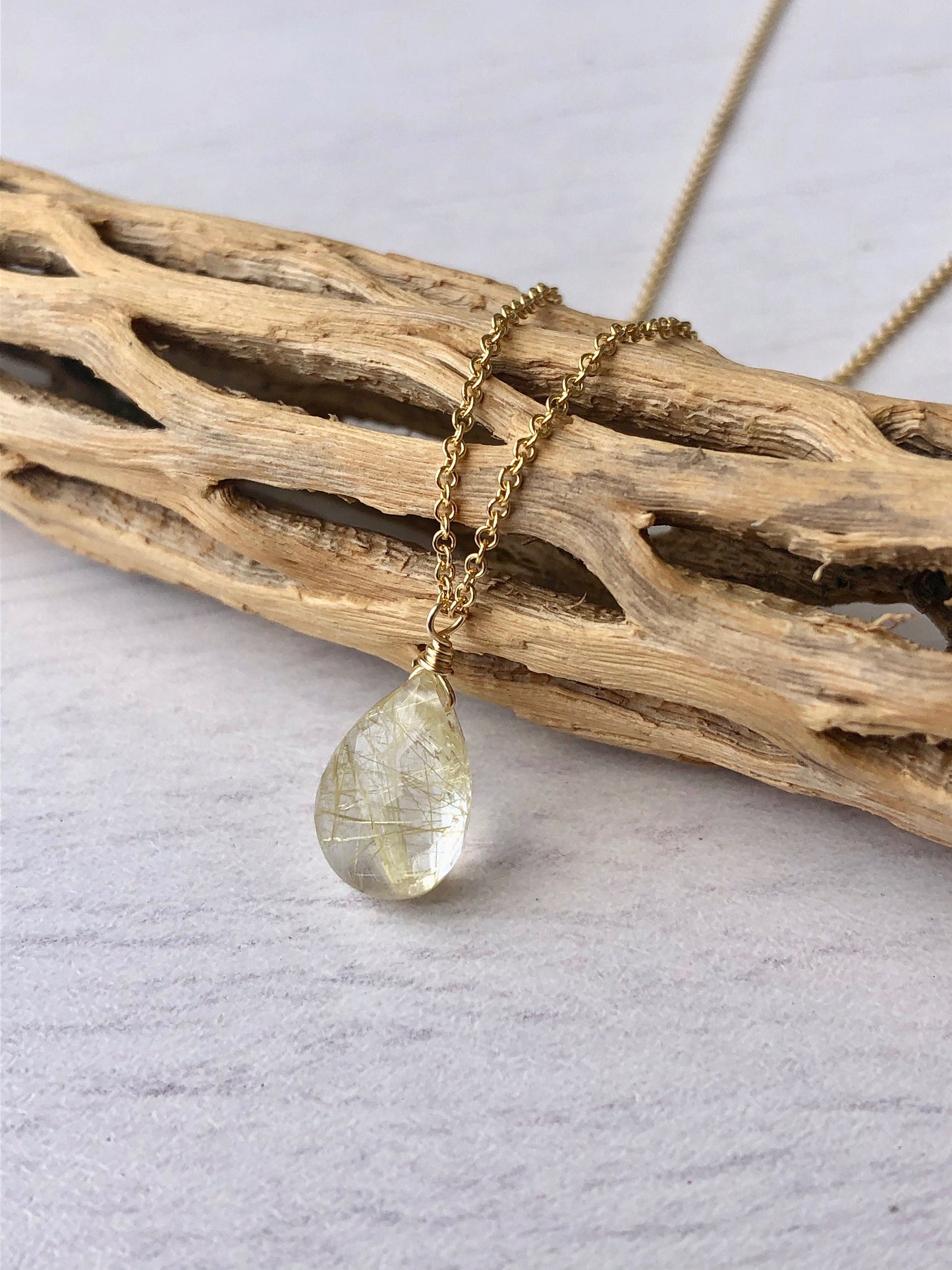 Rutilated Quartz Teardrop Necklace