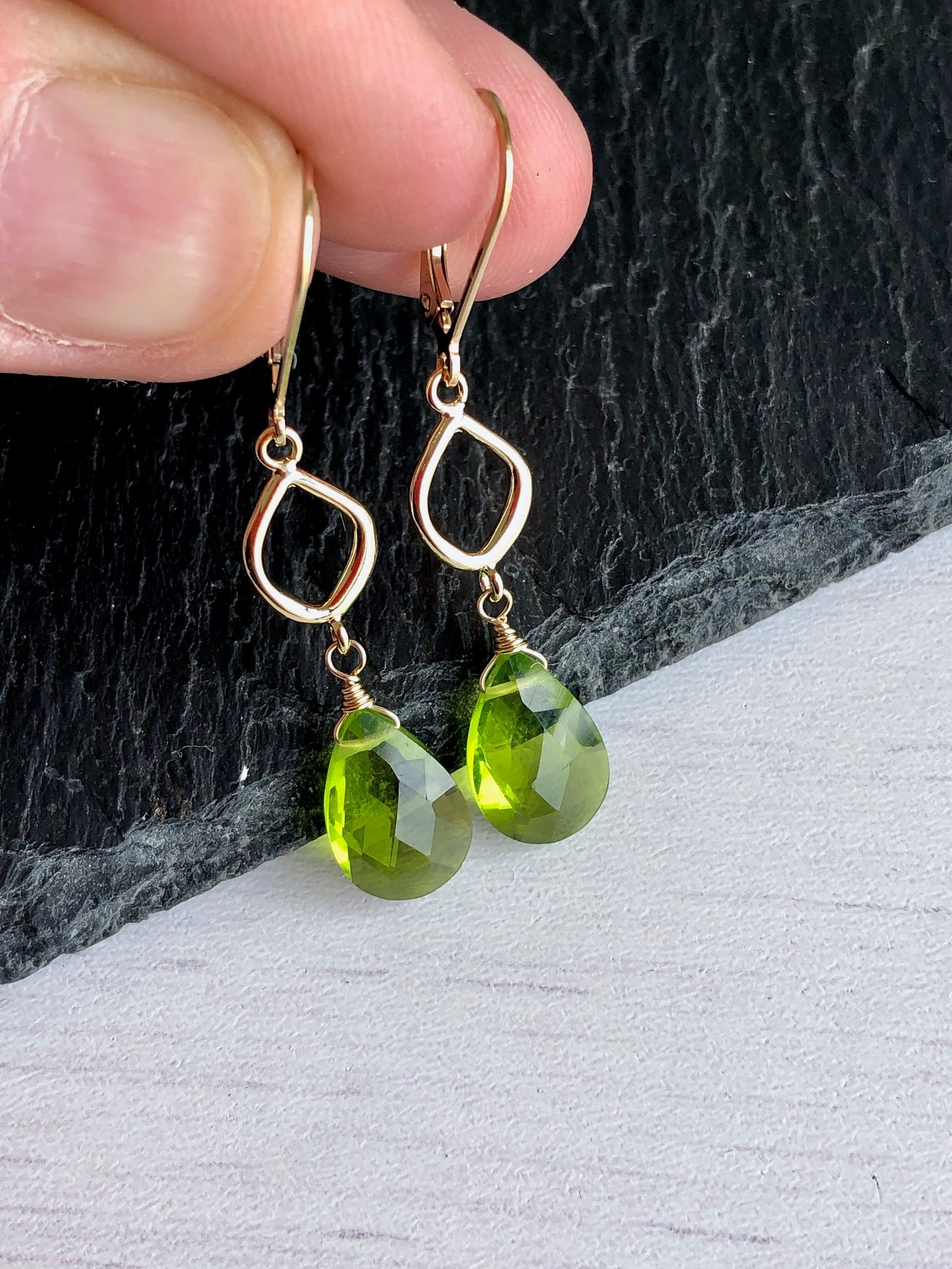 Lime Green Peridot Dangle Earrings