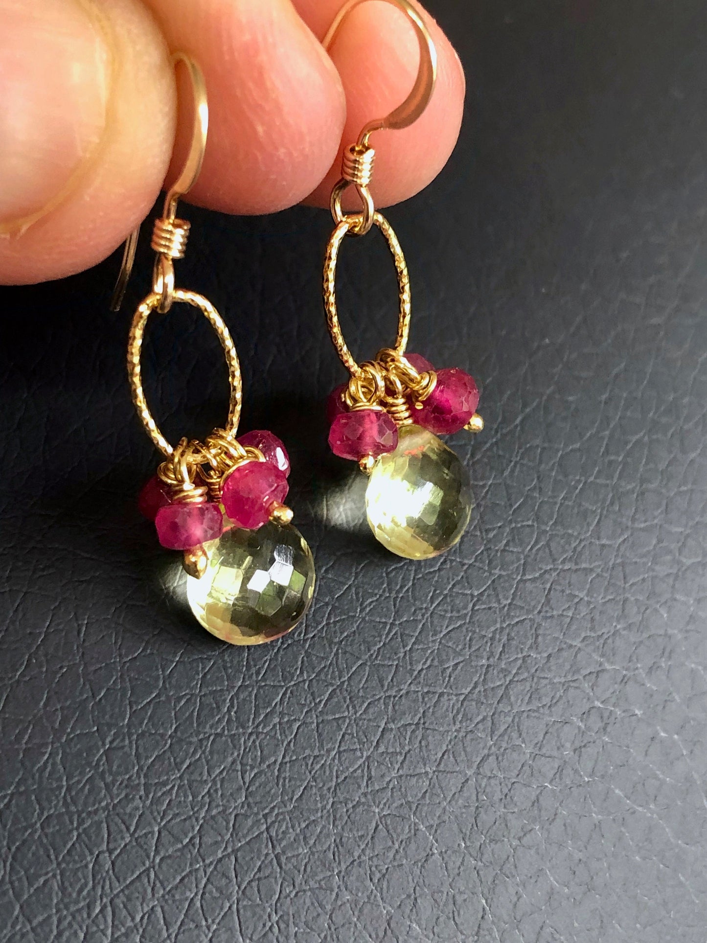 Lemon Citrine and Ruby Minimalist Earrings