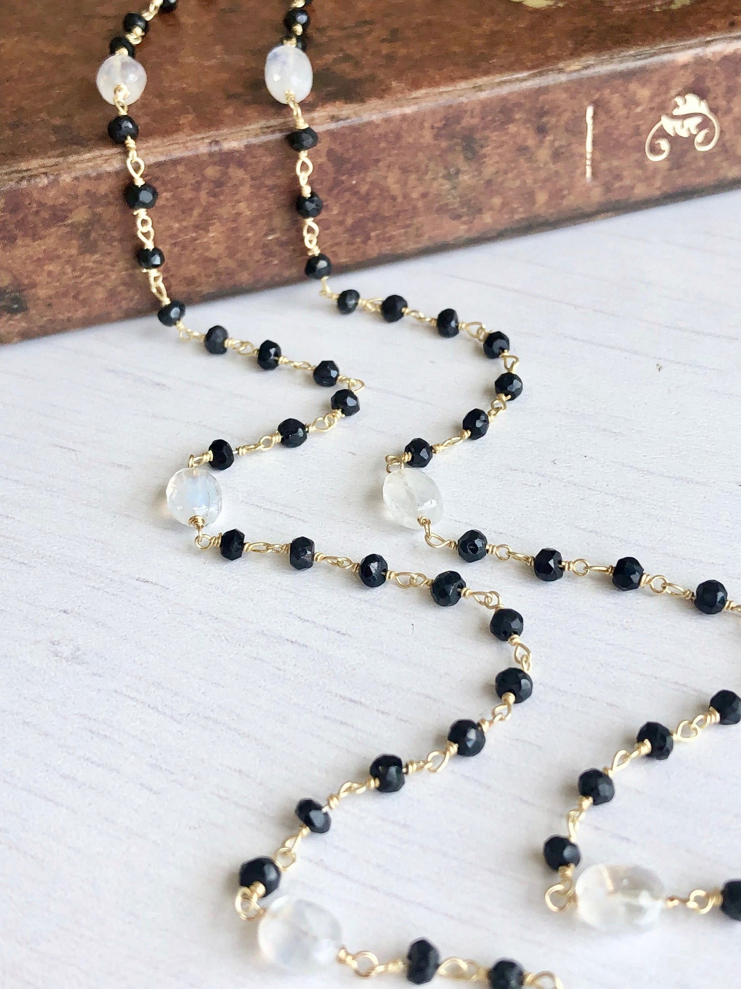 Black Onyx and Rainbow Moonstone Necklace