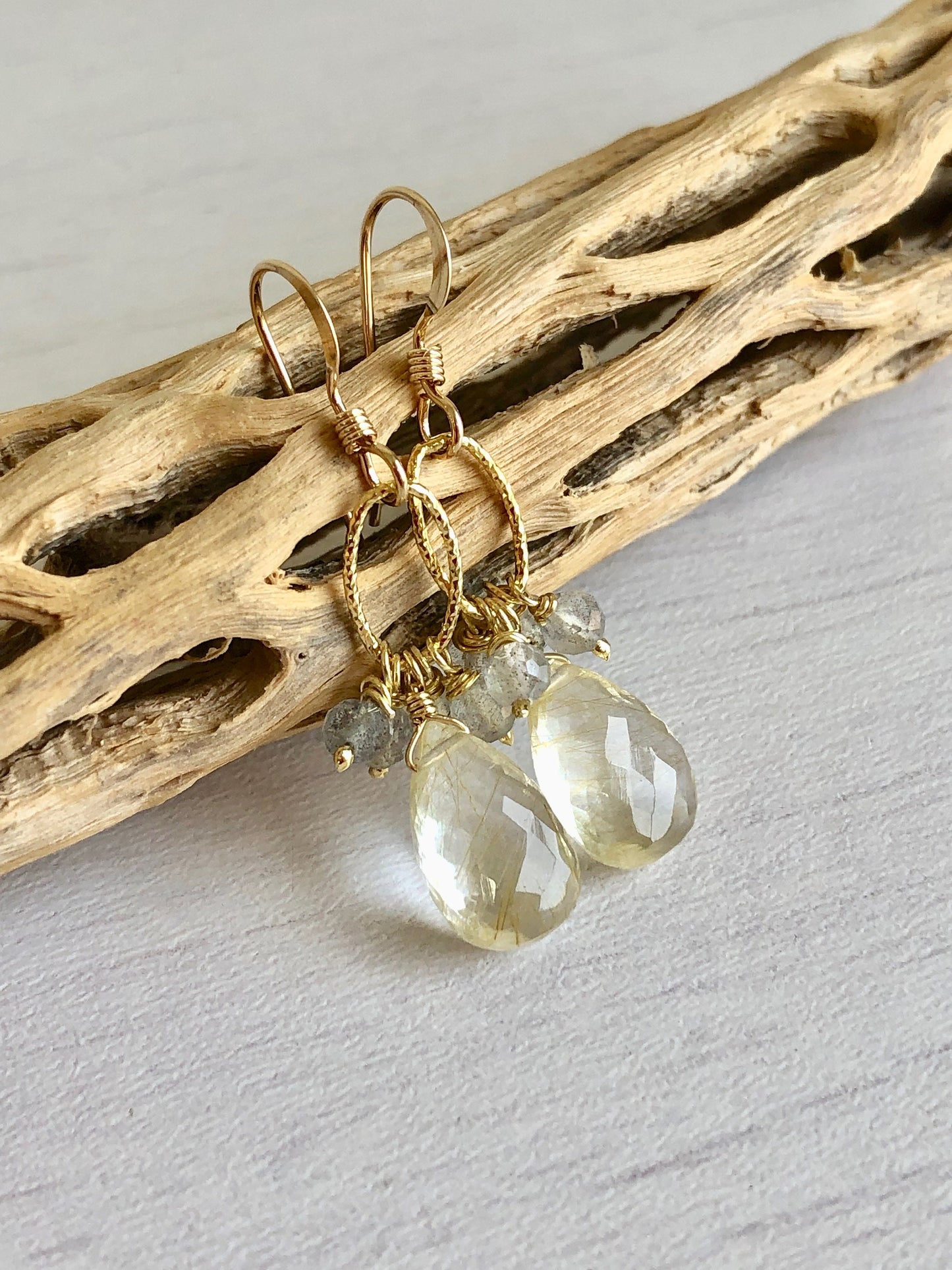 Rutlated Quartz and Labradorite Earrings