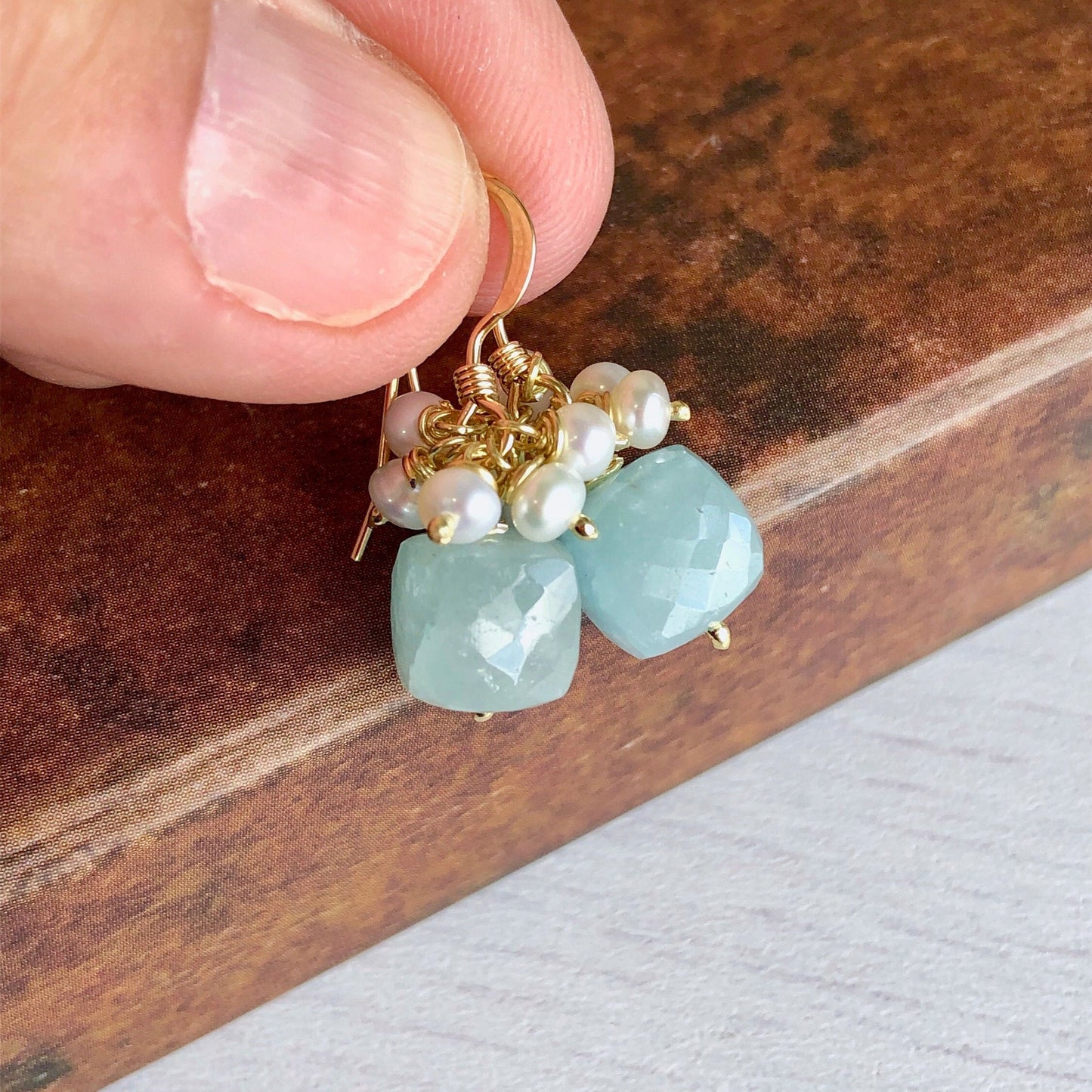 Aquamarine and Pearl Earrings, March Birthstone