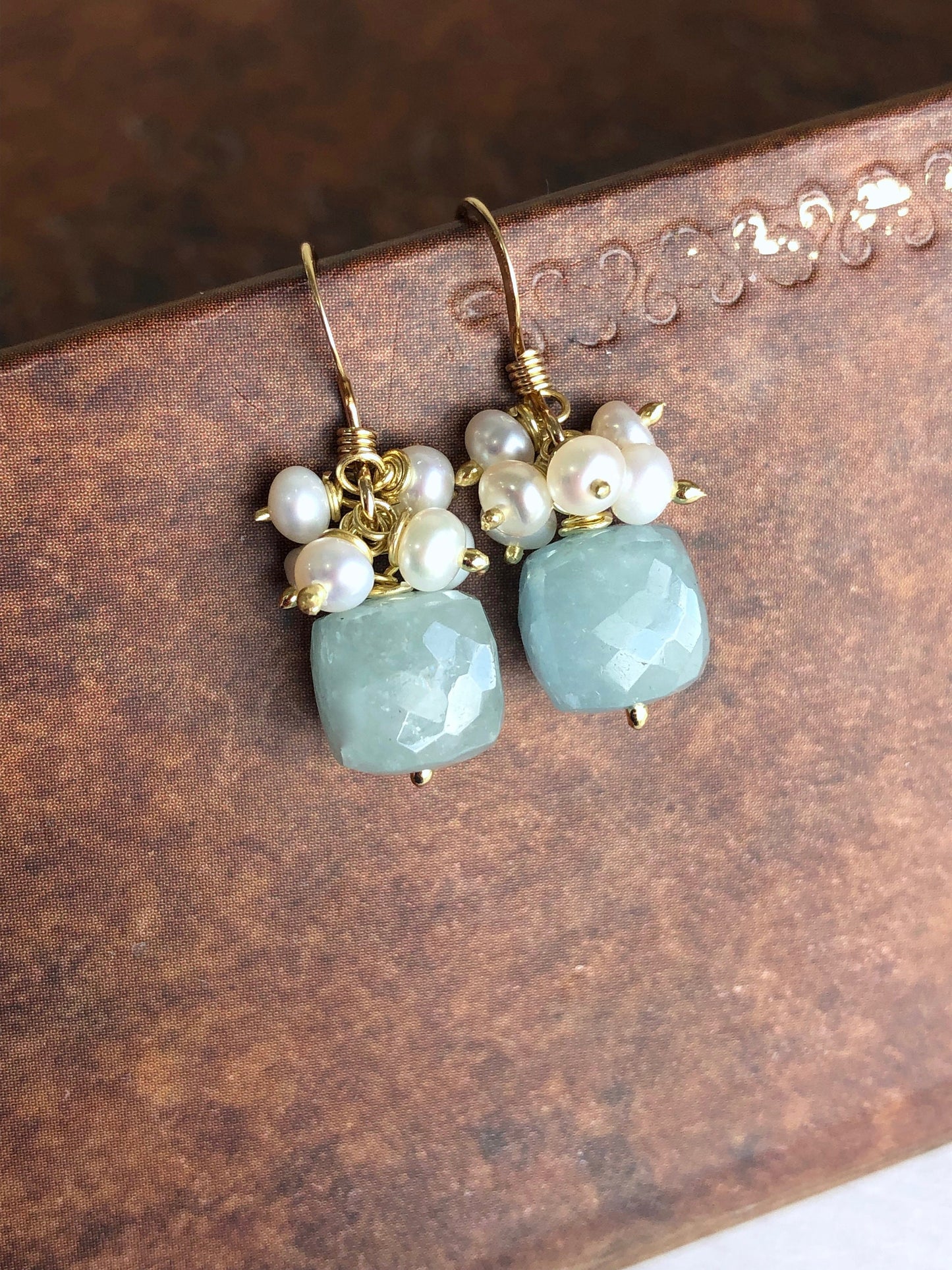 Aquamarine and Pearl Earrings, March Birthstone